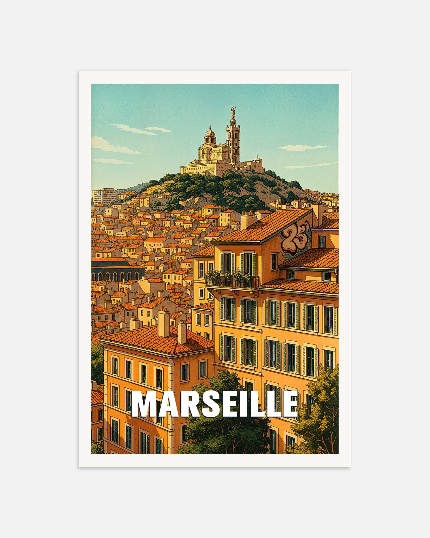 Poster of Marseille Poster – Notre-Dame de la Garde Cityscape, thumbnail