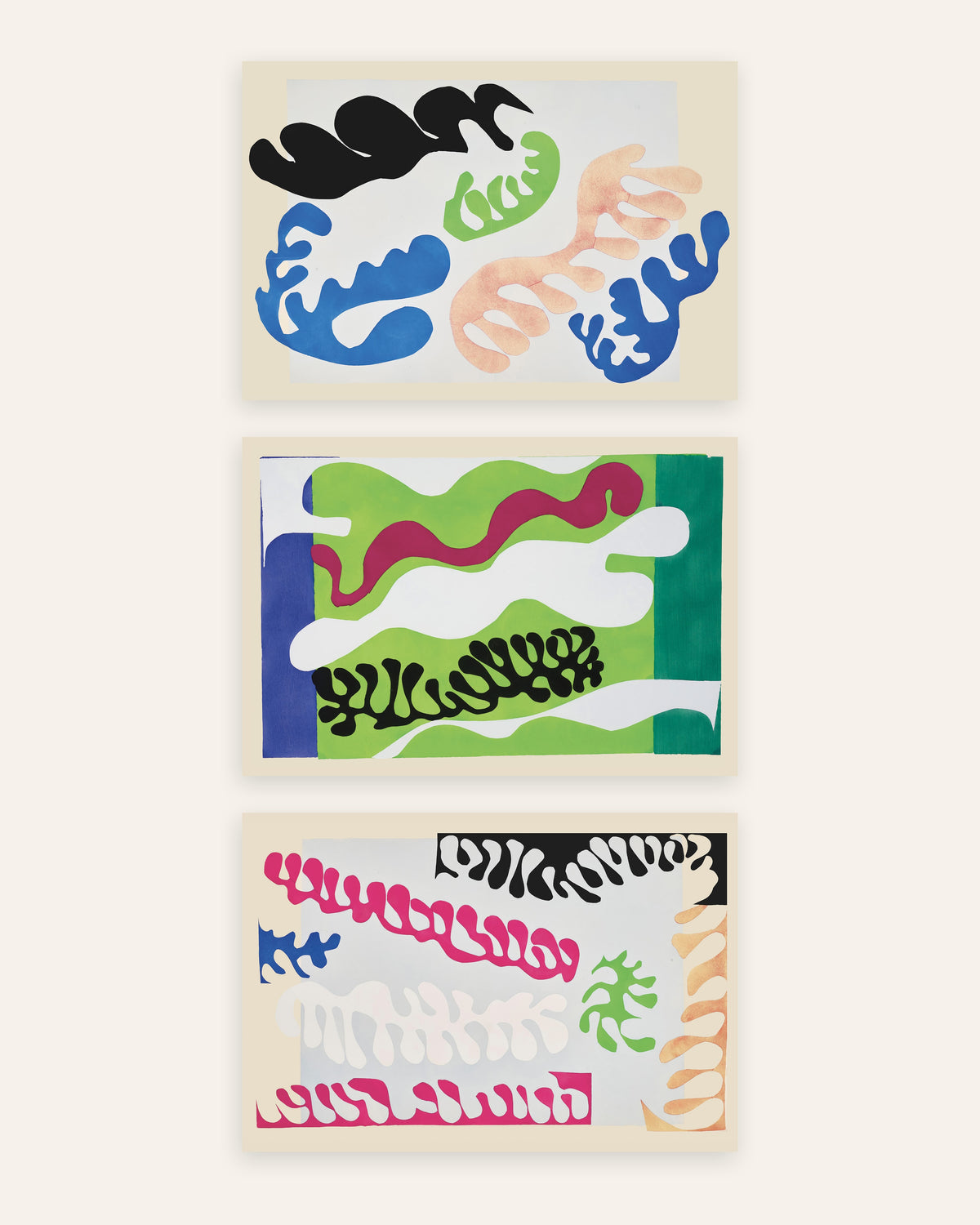 Affiches Matisse Jazz, lot de 3 : Le Lagon en bleu, en vert et en rose, sans cadre