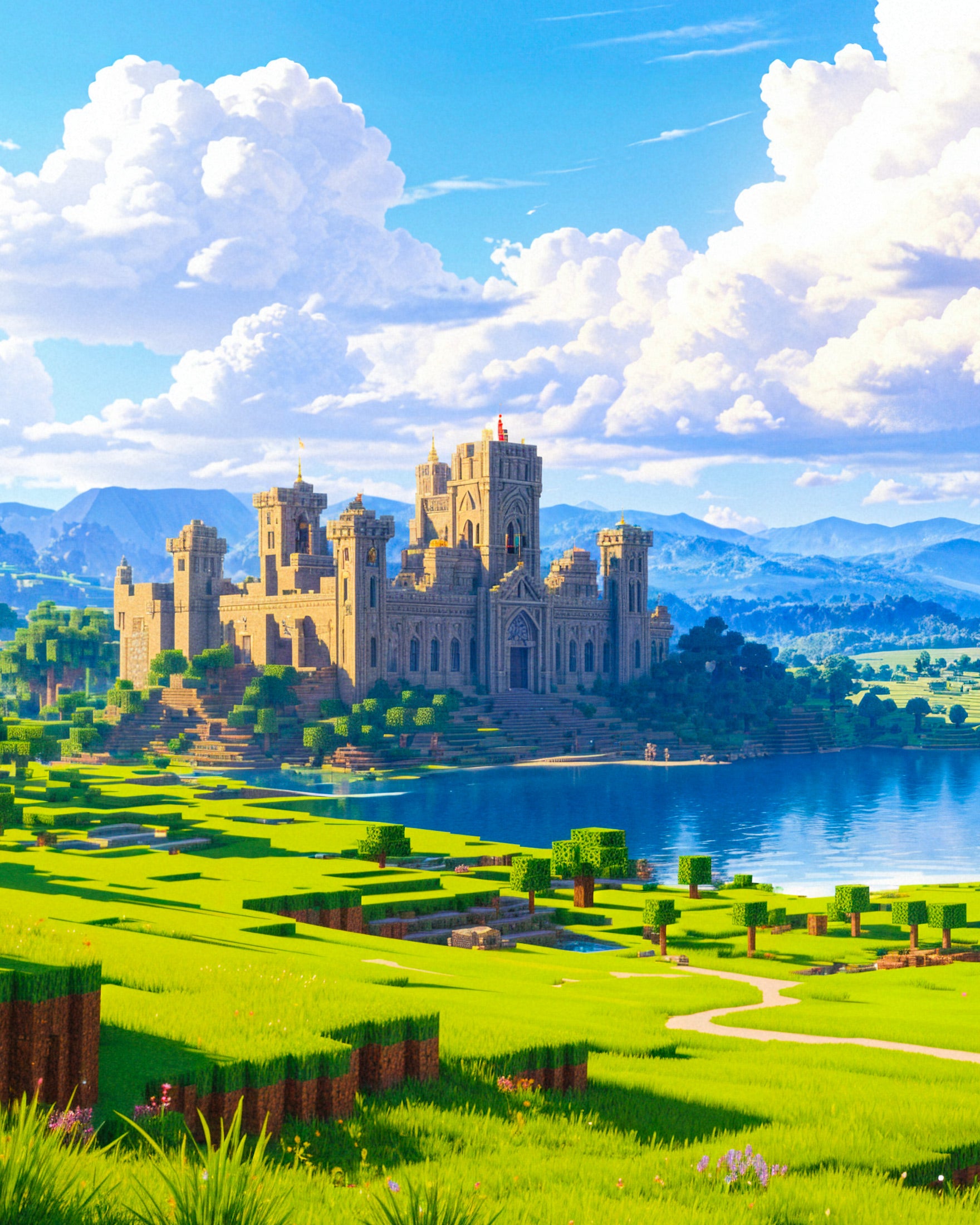 Minecraft, Burg und See - Poster