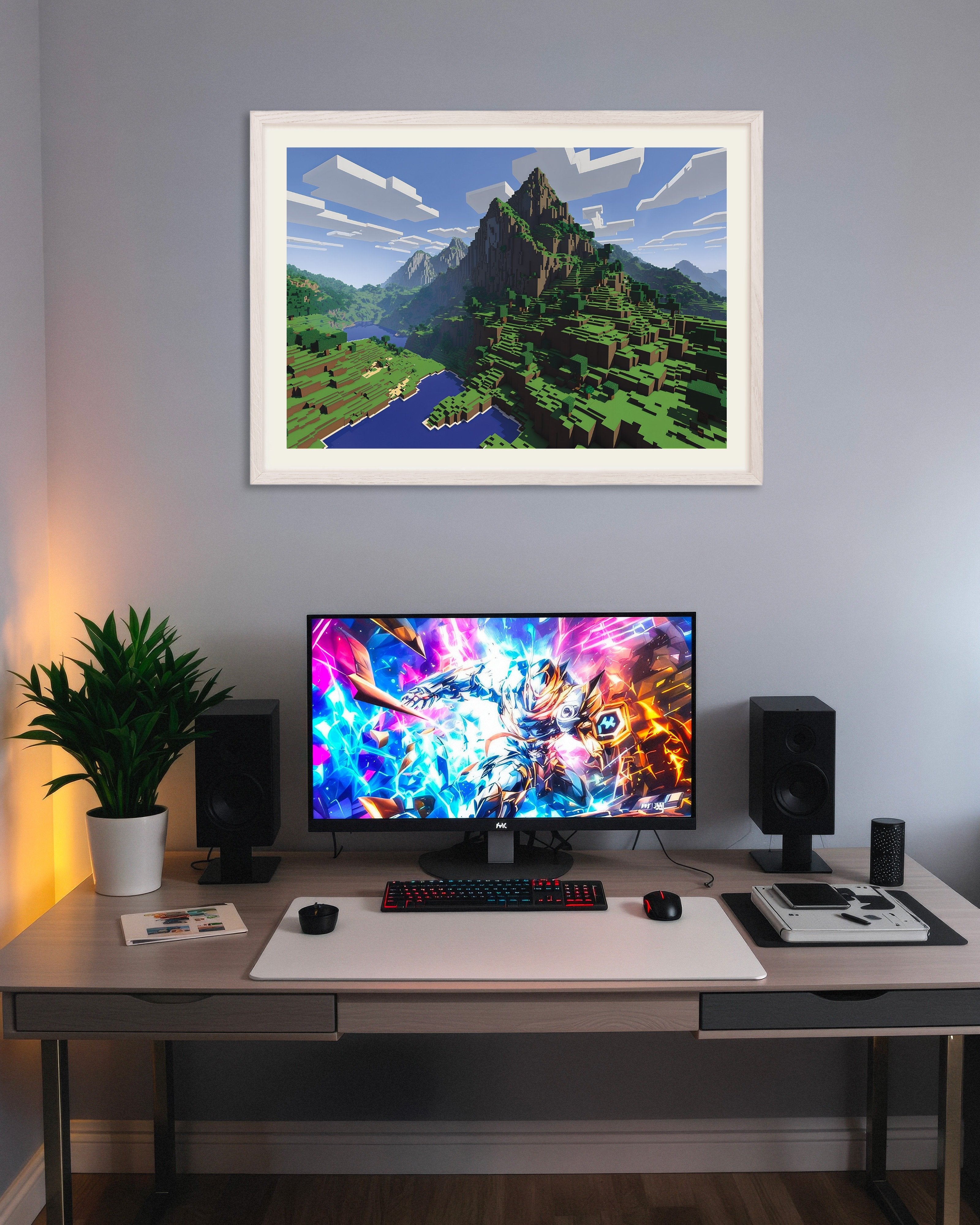 Poster of Minecraft, mountain - Poster, with white wooden frame
