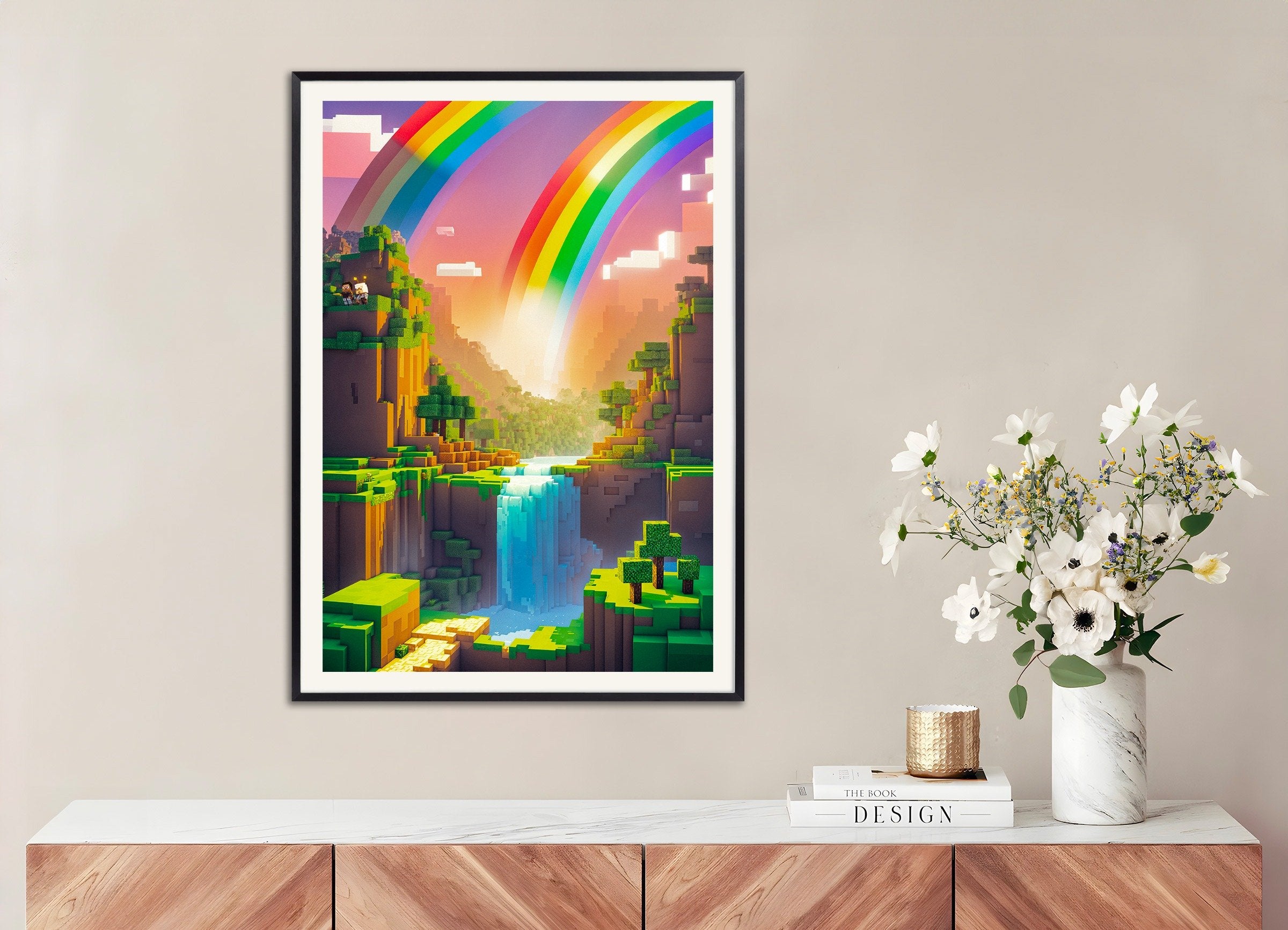 Poster of Minecraft Rainbow Valley - Gaming Poster, with metal frame