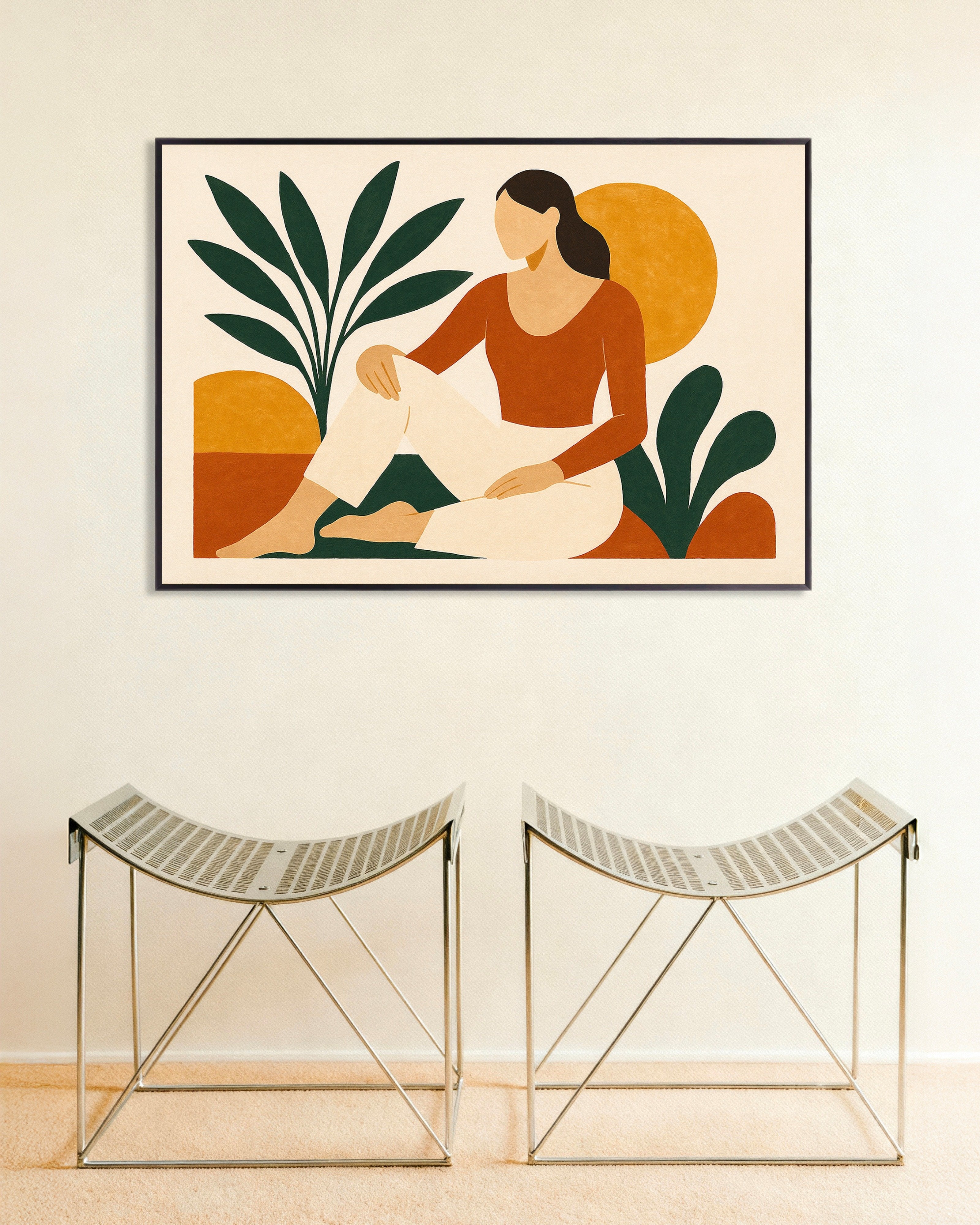 Poster of Modern Odalisque – abstract female figure with plants Poster, with metal frame