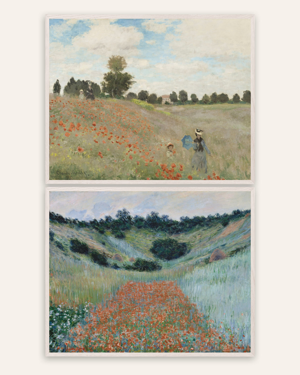 Monet Mohnfeld Poster 2er-Set: Argenteuil und Giverny, in weißen Eichenrahmen