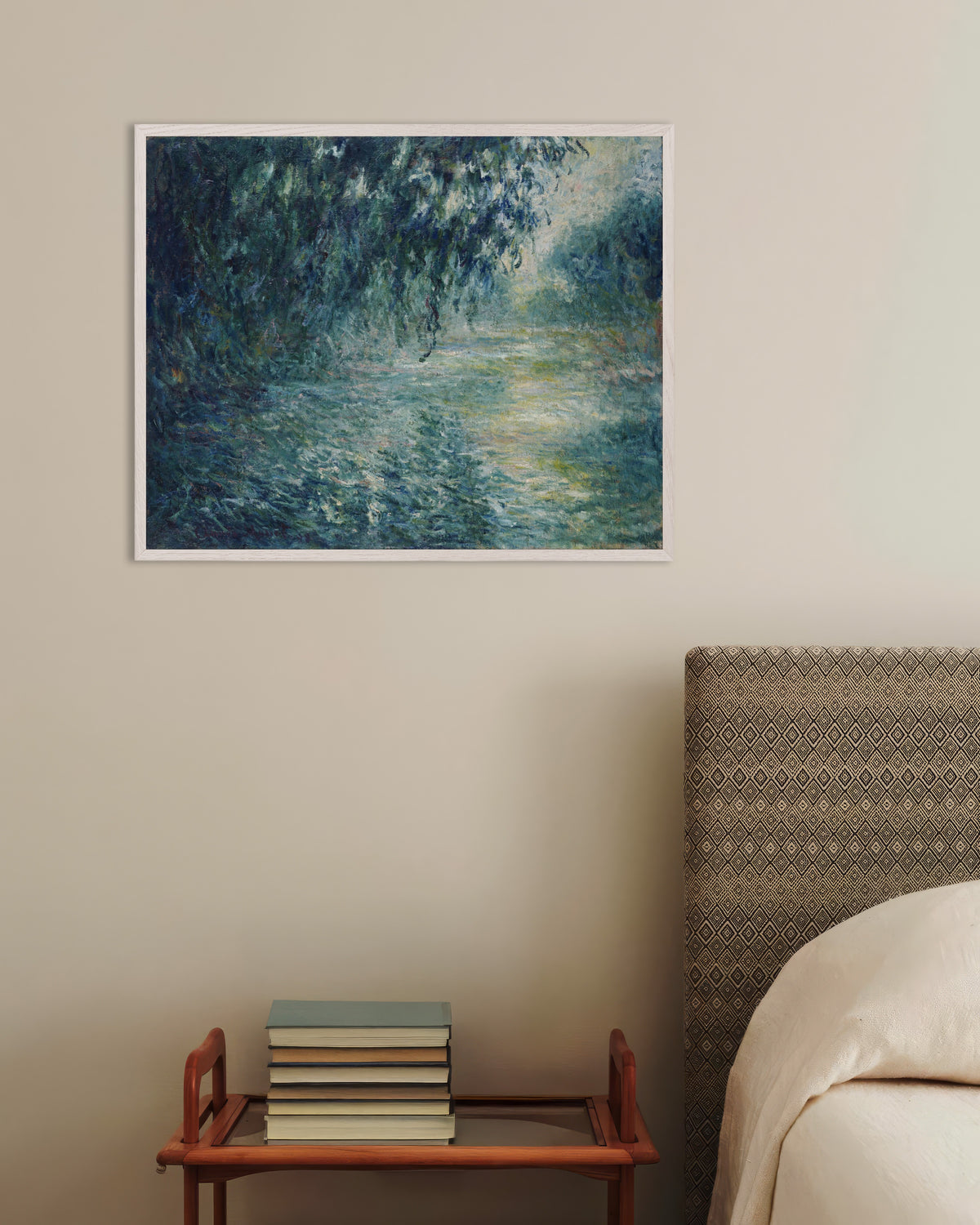 Affiche Matinée sur la Seine (1898) de Claude Monet, avec un cadre en bois blanc