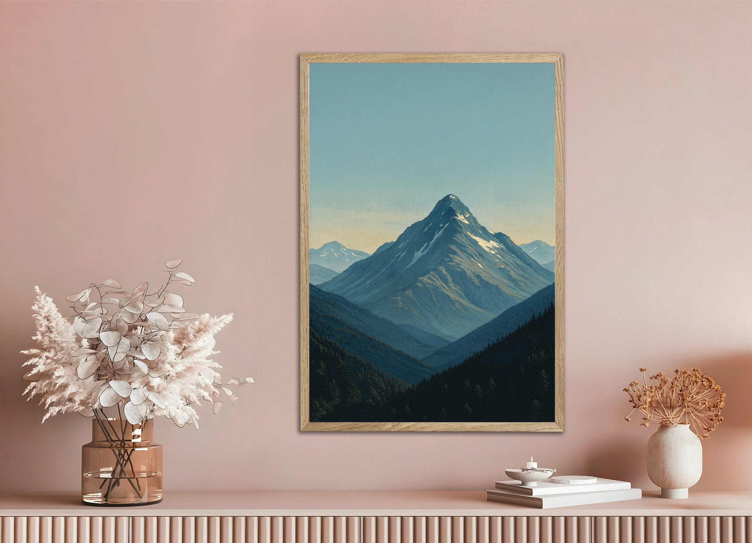 Poster of Mountain Poster, with natural wooden frame