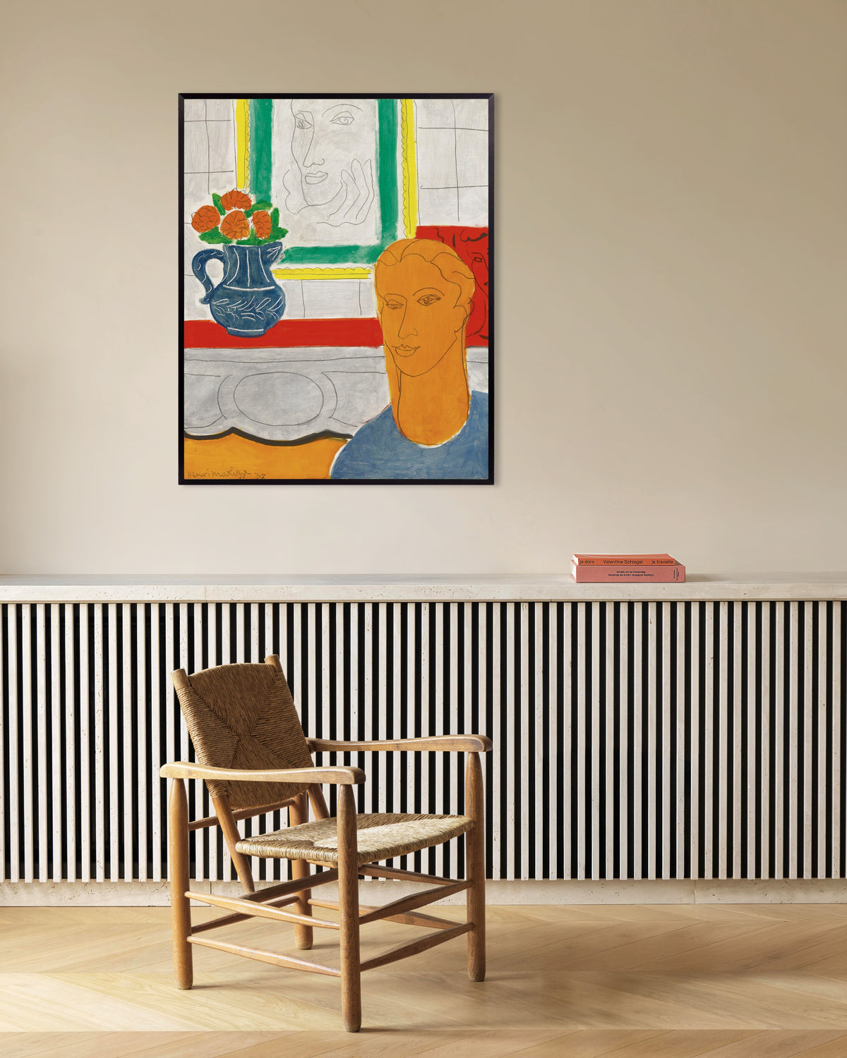 Poster de Tête ocre (Figure et bouquet) (1937) de Henri Matisse, avec cadre en métal