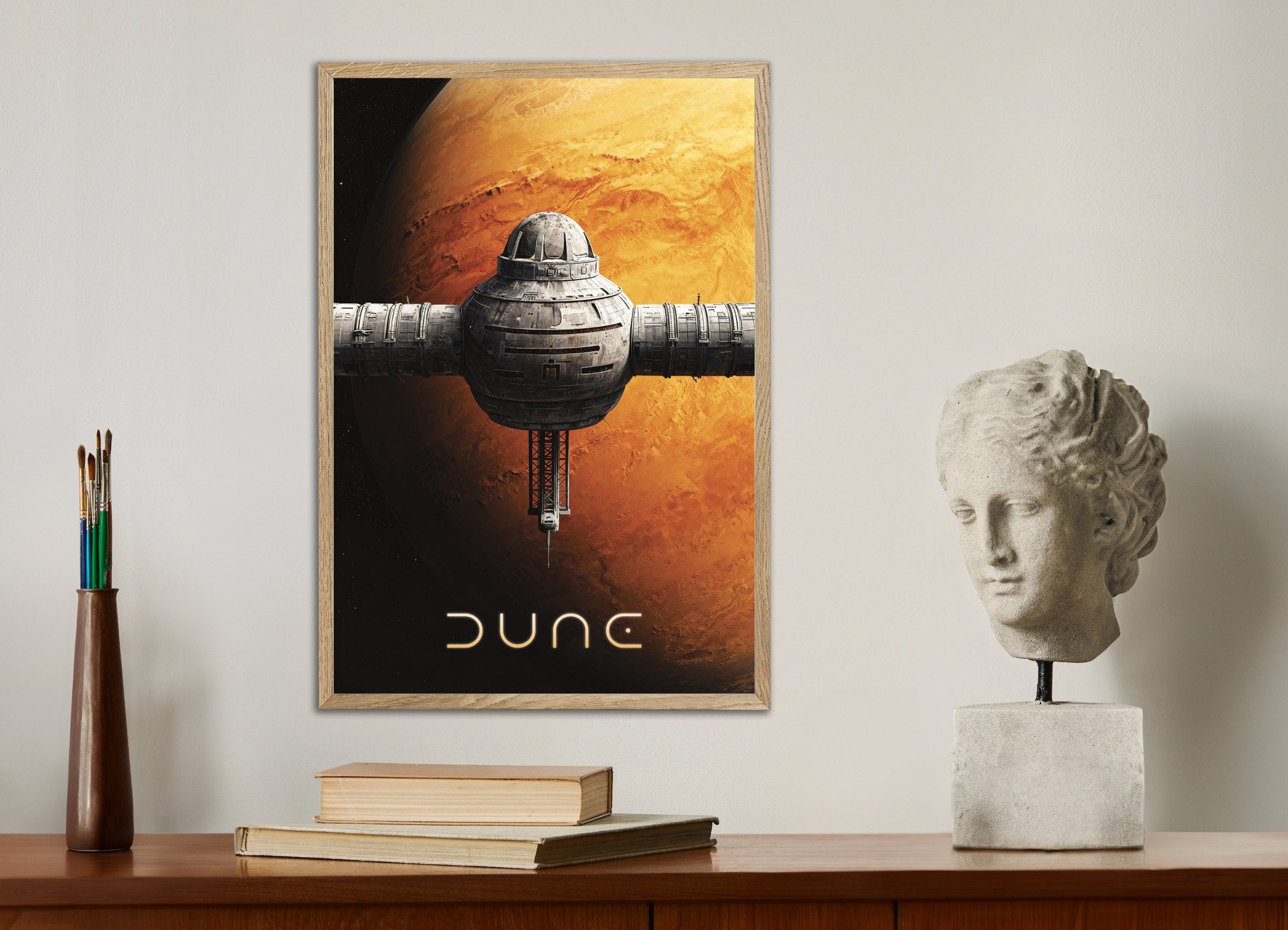 Poster of Orbital Station Poster, Dune, Sci-Fi Planet Art Print, with natural wooden frame