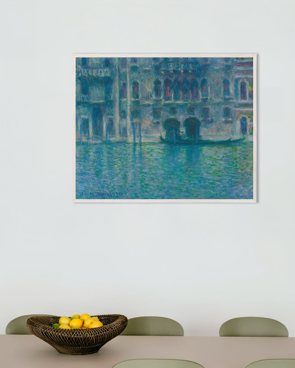 Affiche Le Palais da Mula, Venise (1908) de Claude Monet, avec un cadre en bois blanc