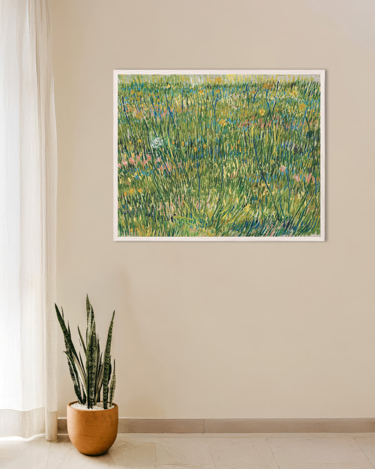 Poster di Ciuffo d’erba (1887) di Vincent van Gogh, con cornice in legno bianco