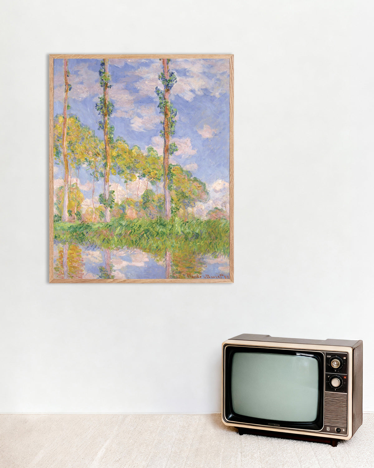 Poster Pioppi al sole (1891) di Claude Monet con cornice in legno naturale