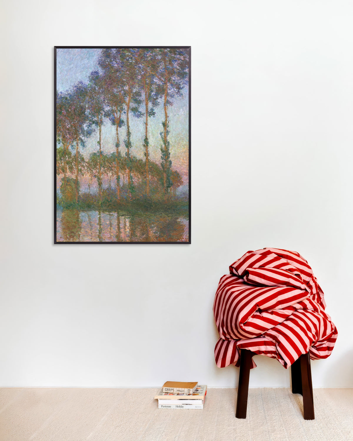 Poster Pioppi sulle rive dell'Epte, crepuscolo (1891) di Claude Monet con cornice in metallo
