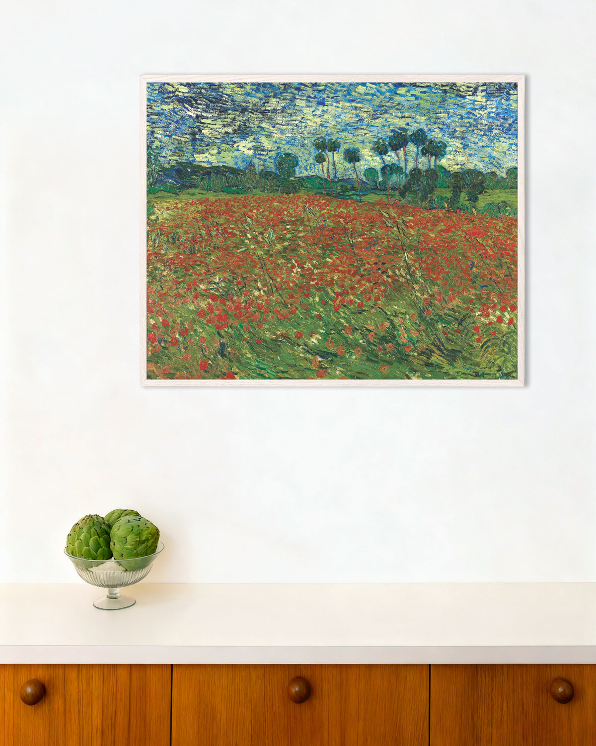 Poster de Champ de coquelicots (1890) de Vincent van Gogh, avec un cadre en bois blanc