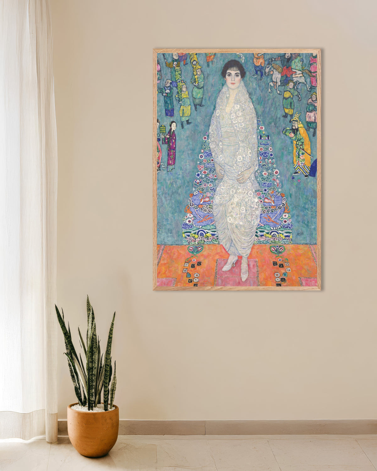 Poster Bildnis Elisabeth Lederer (1914–1916) von Gustav Klimt mit naturfarbenem Holzrahmen