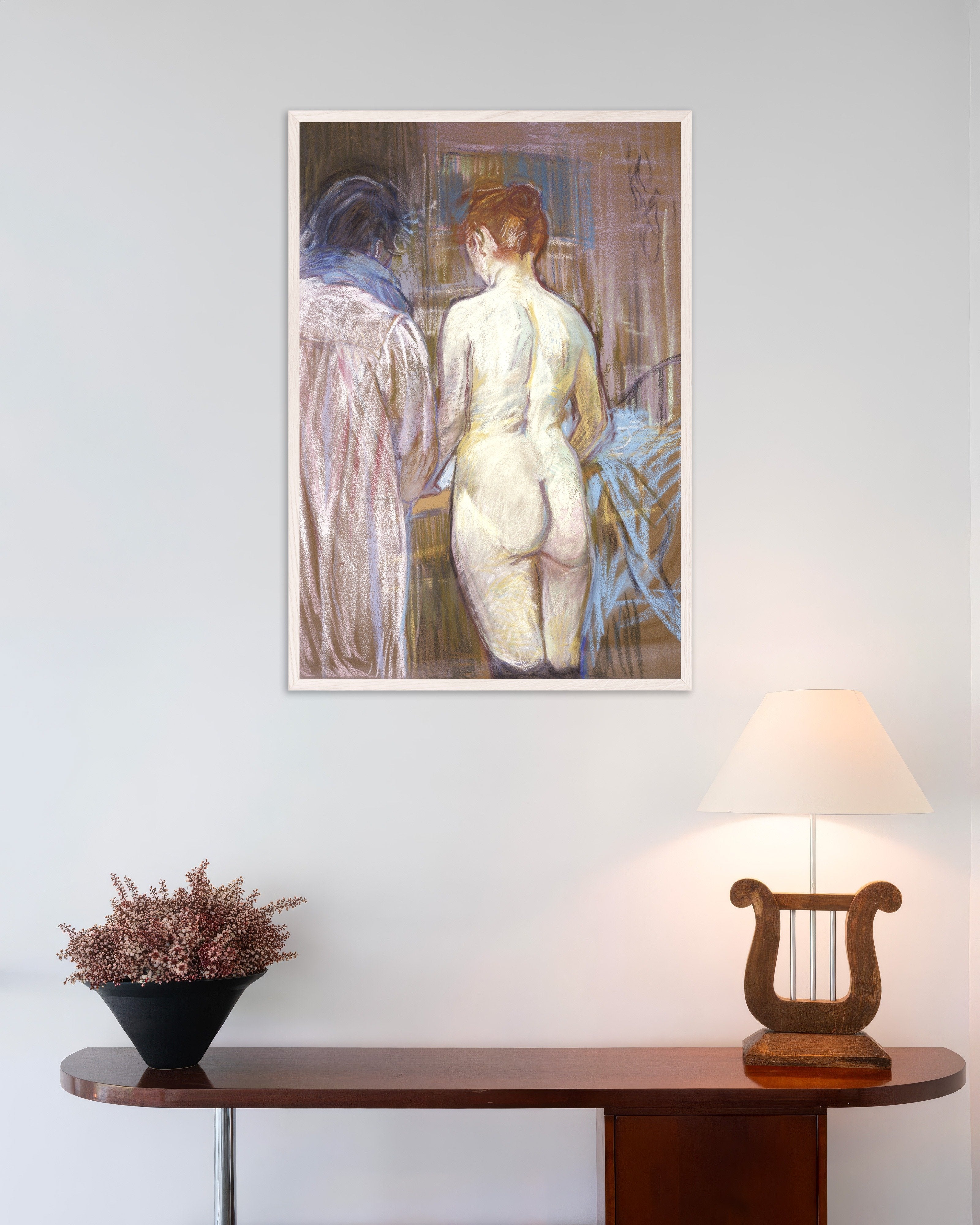Poster of Prostitutes (1893–1895) by Henri de Toulouse-Lautrec, with white wooden frame