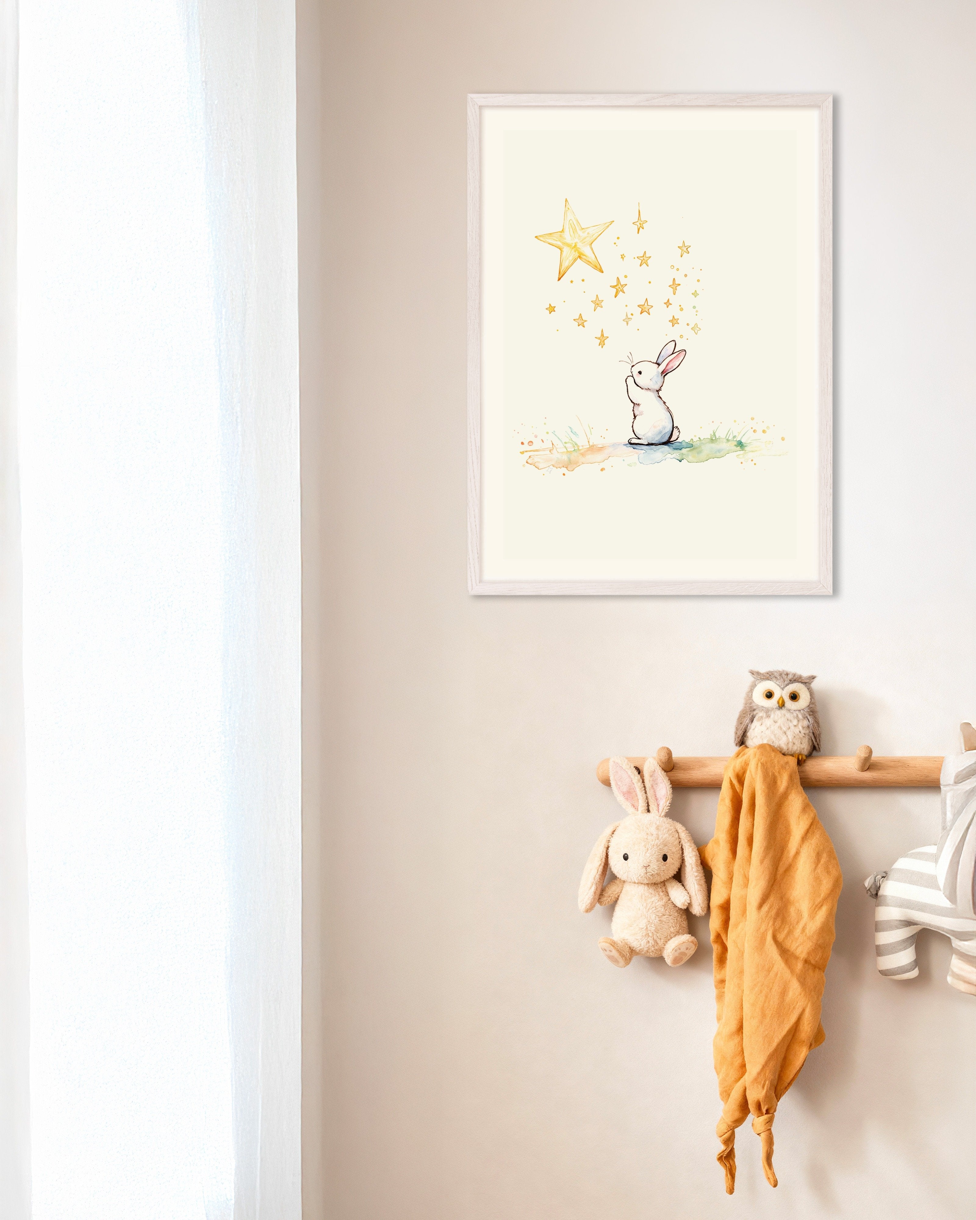 Poster of Reaching for the Stars - Poster, no text, with white wooden frame