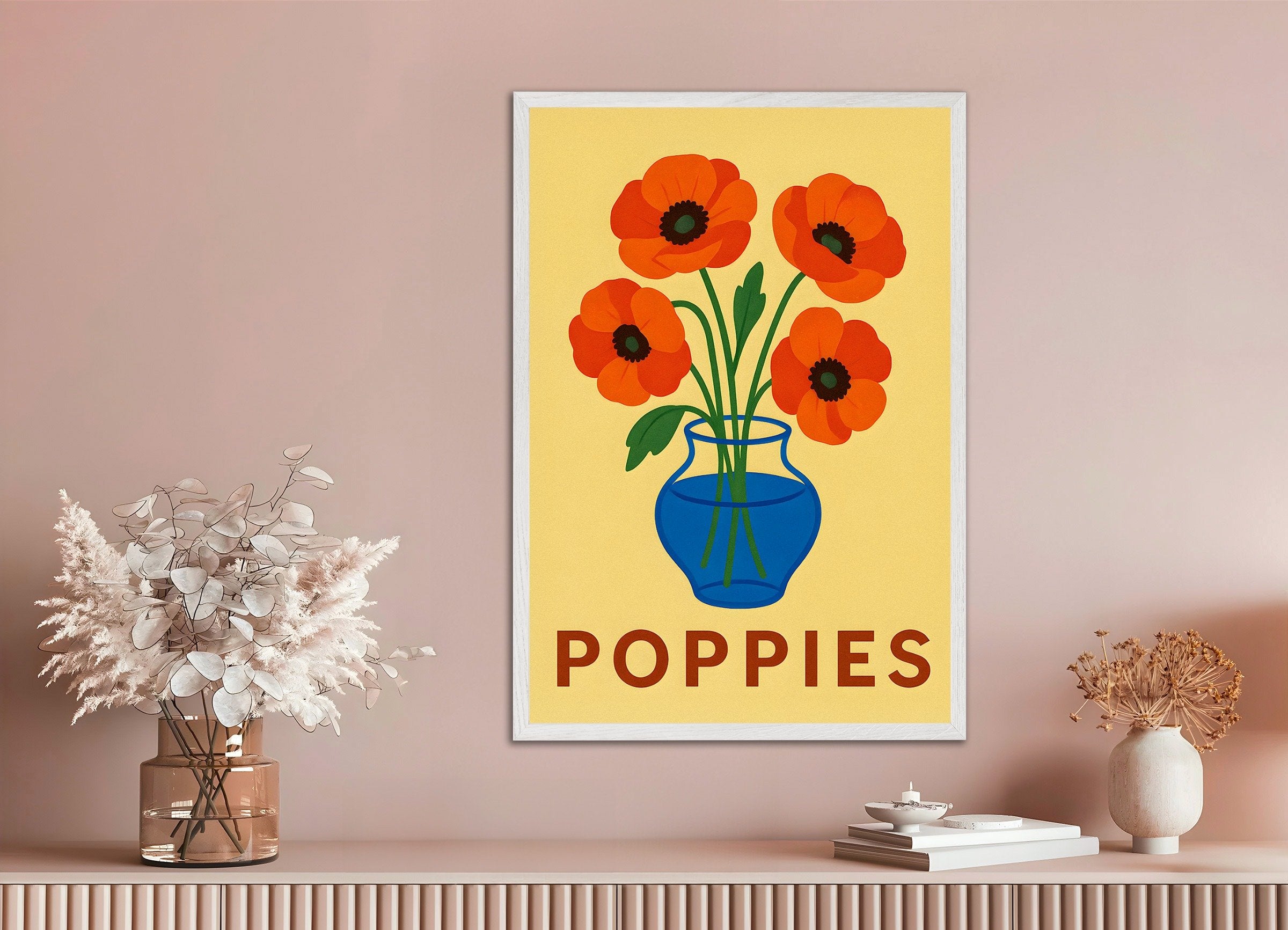 Poster of Red Poppies Poster, with white wooden frame