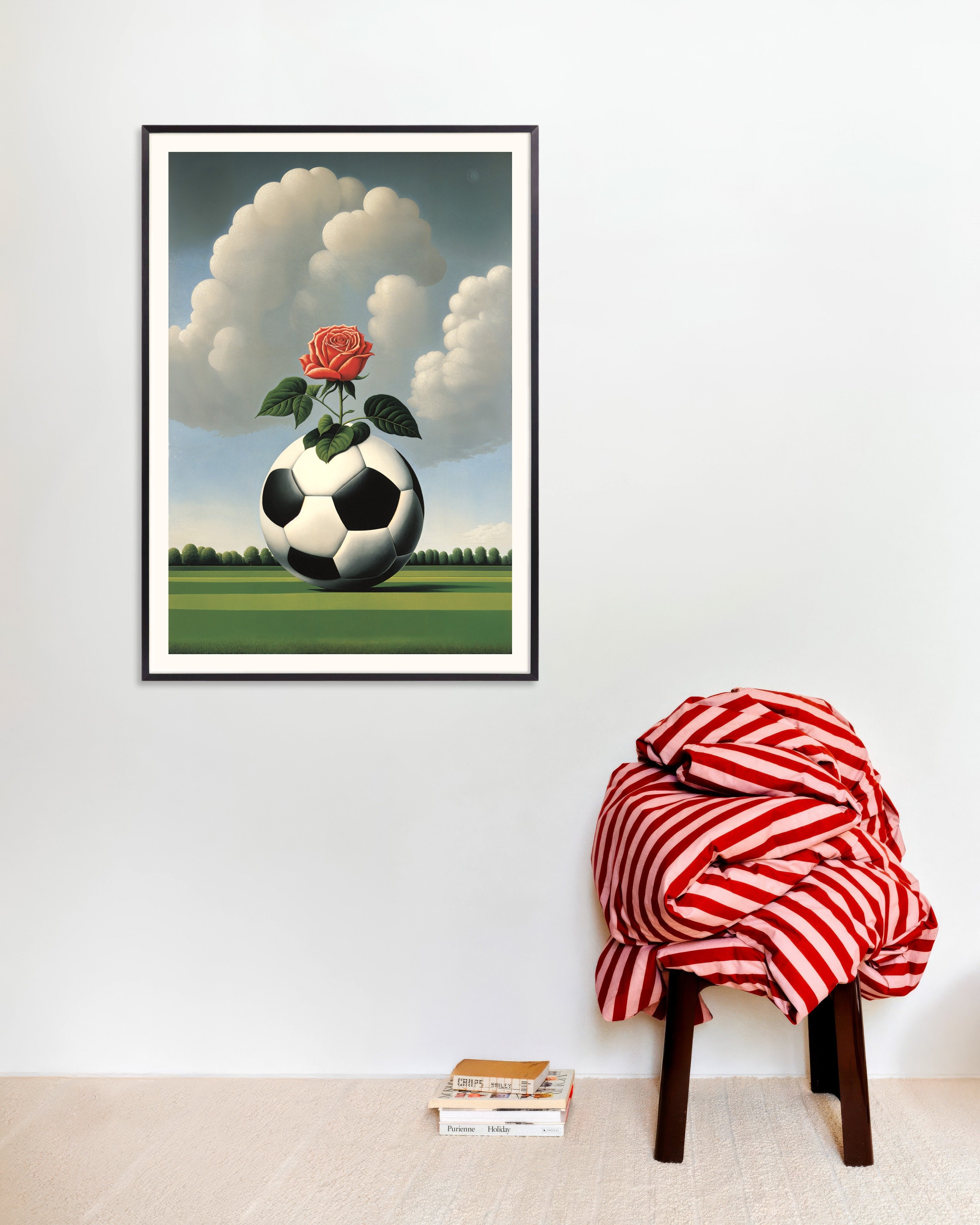 Poster of Rose on the Pitch - Surreal Soccer Ball Poster, with metal frame