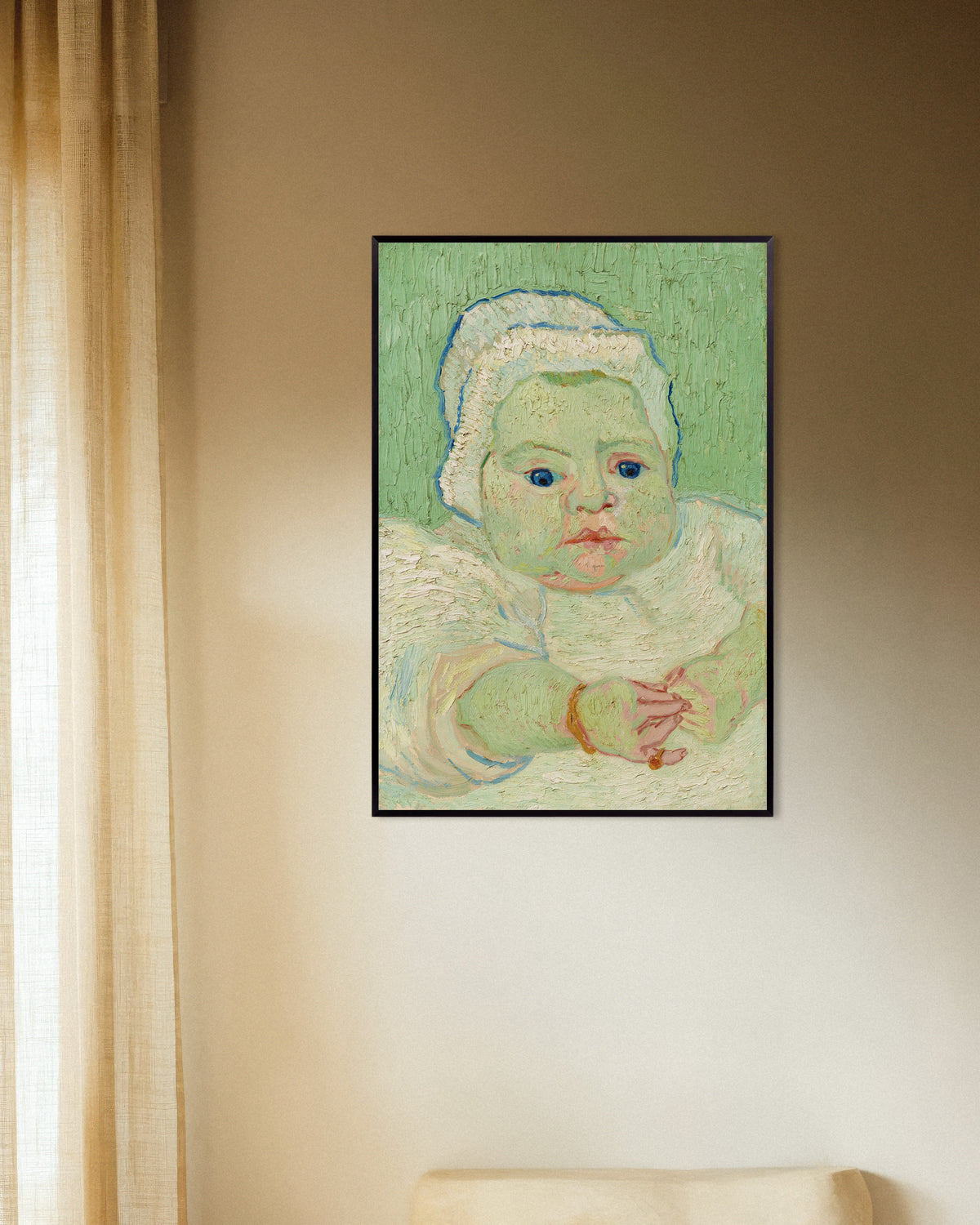Poster de Le Bébé Roulin (1888), de Vincent van Gogh, avec un cadre métallique