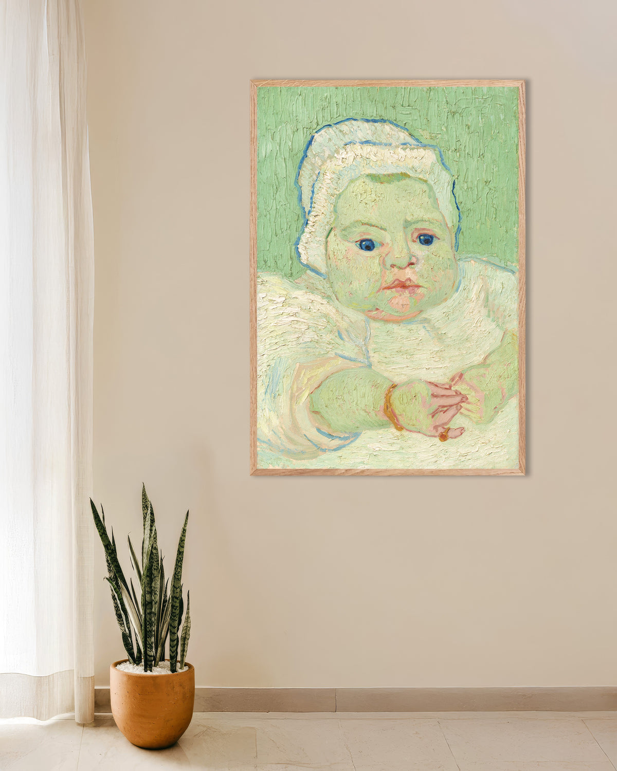Poster de Le Bébé Roulin (1888), de Vincent van Gogh, avec un cadre en bois naturel