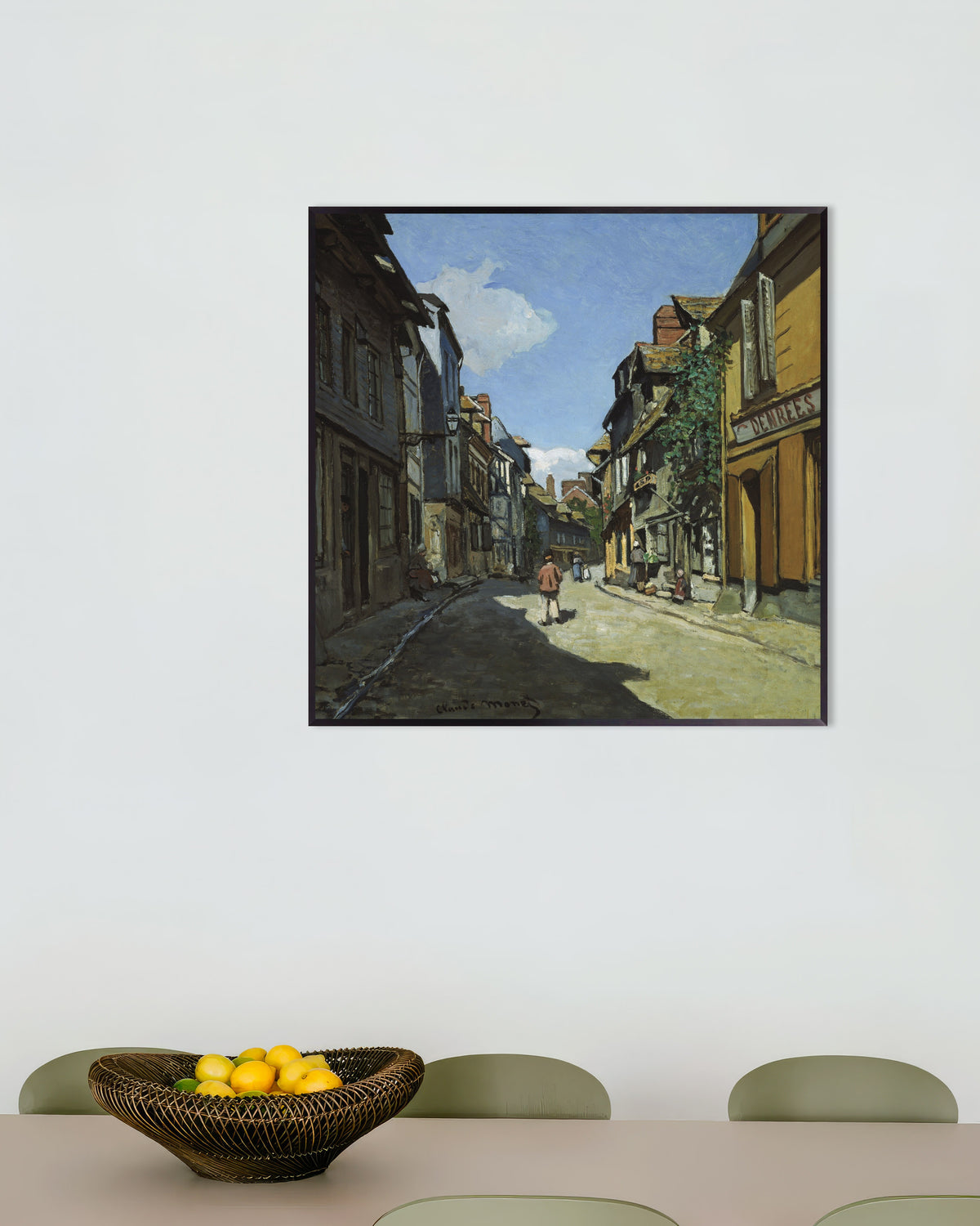 Poster Die Rue de la Bavole in Honfleur (1864) von Claude Monet mit Metallrahmen