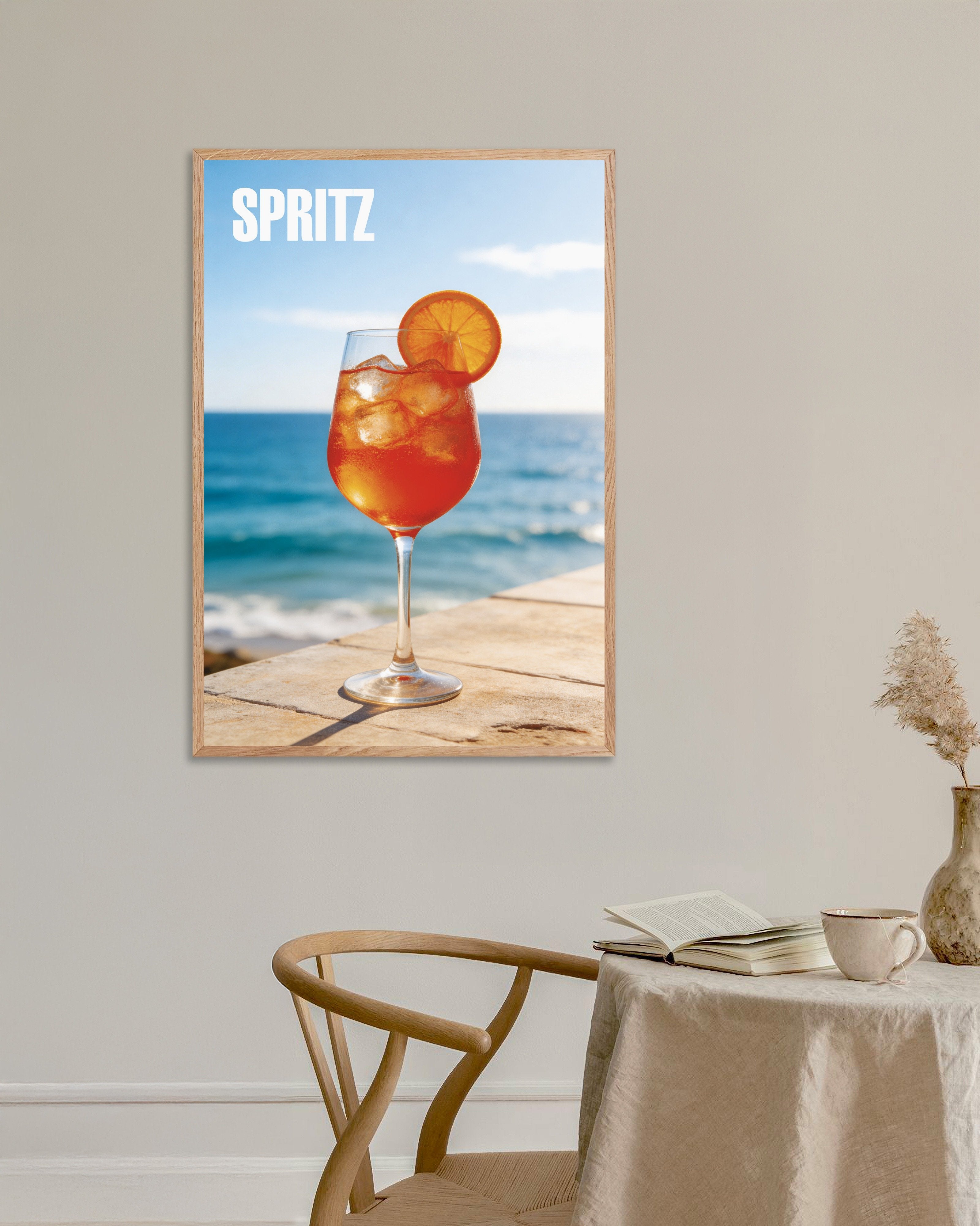 Poster of Seaside Spritz Cocktail Poster, with natural wooden frame