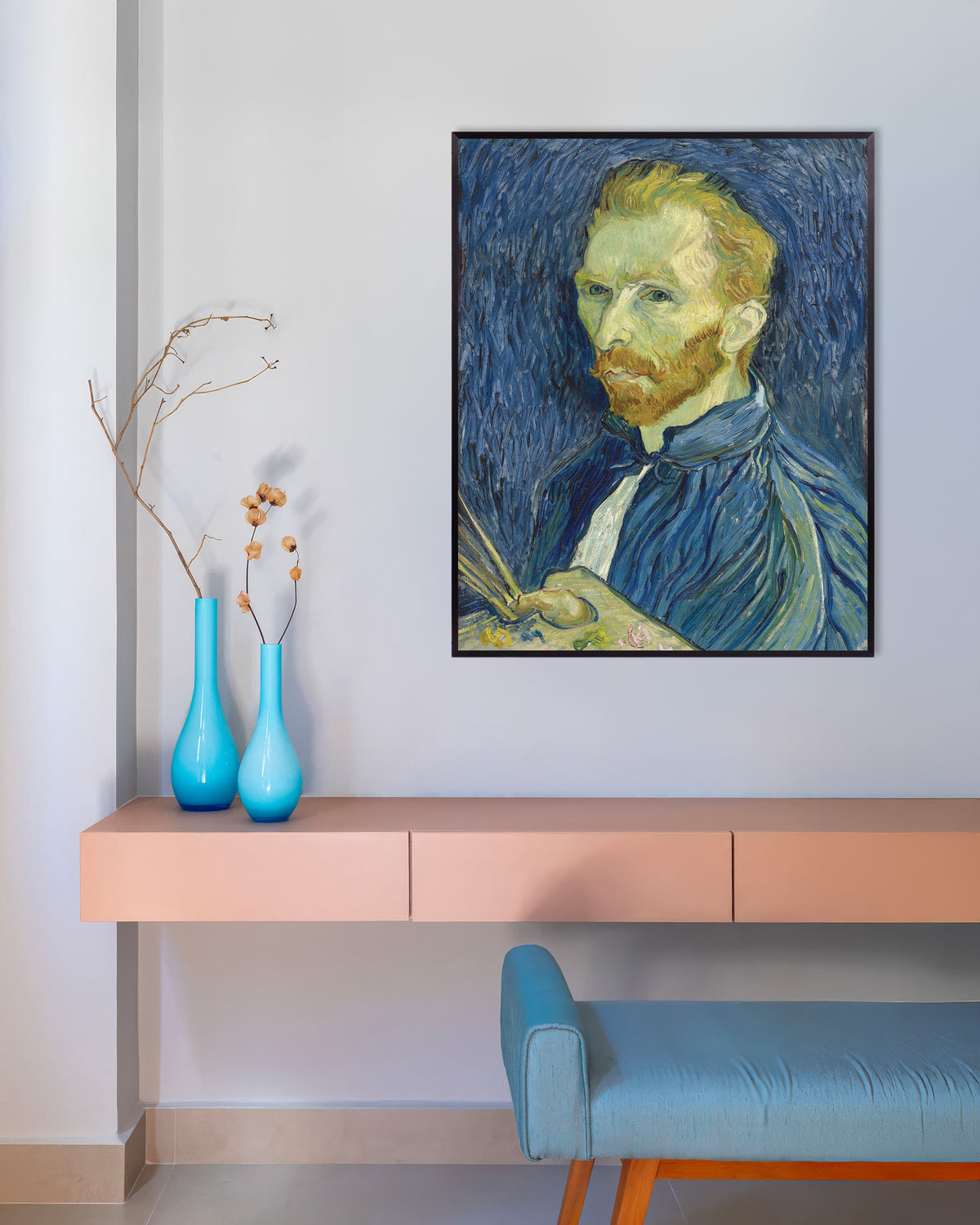 Poster di Autoritratto con tavolozza (1889) di Vincent van Gogh, con cornice metallica