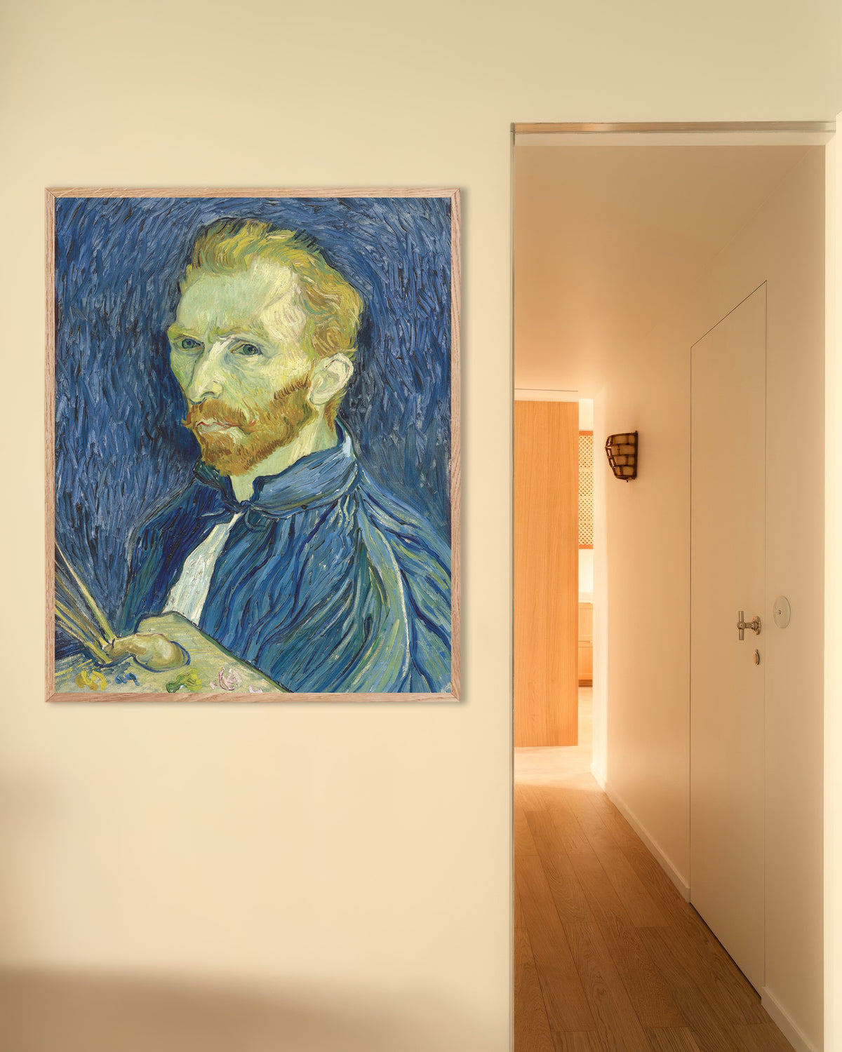 Poster di Autoritratto con tavolozza (1889) di Vincent van Gogh, con cornice in legno naturale