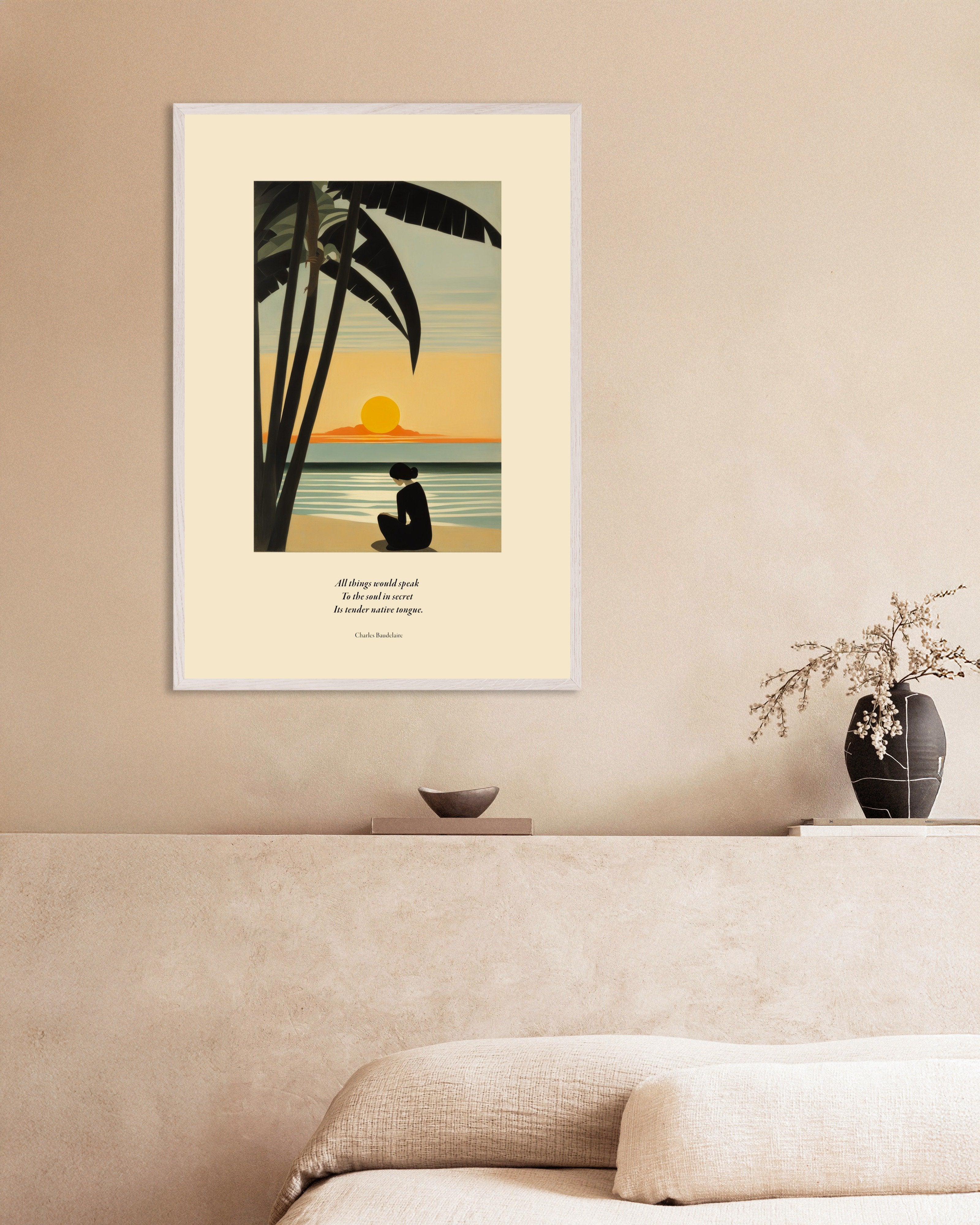 Poster of Soul's language, Baudelaire, with white wooden frame