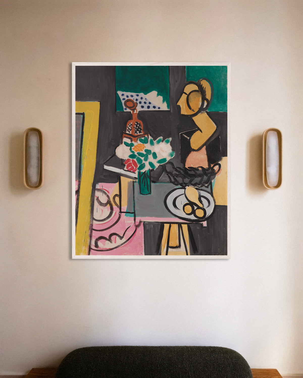 Poster di Natura morta con zucche (1916) di Henri Matisse, con cornice in legno bianco