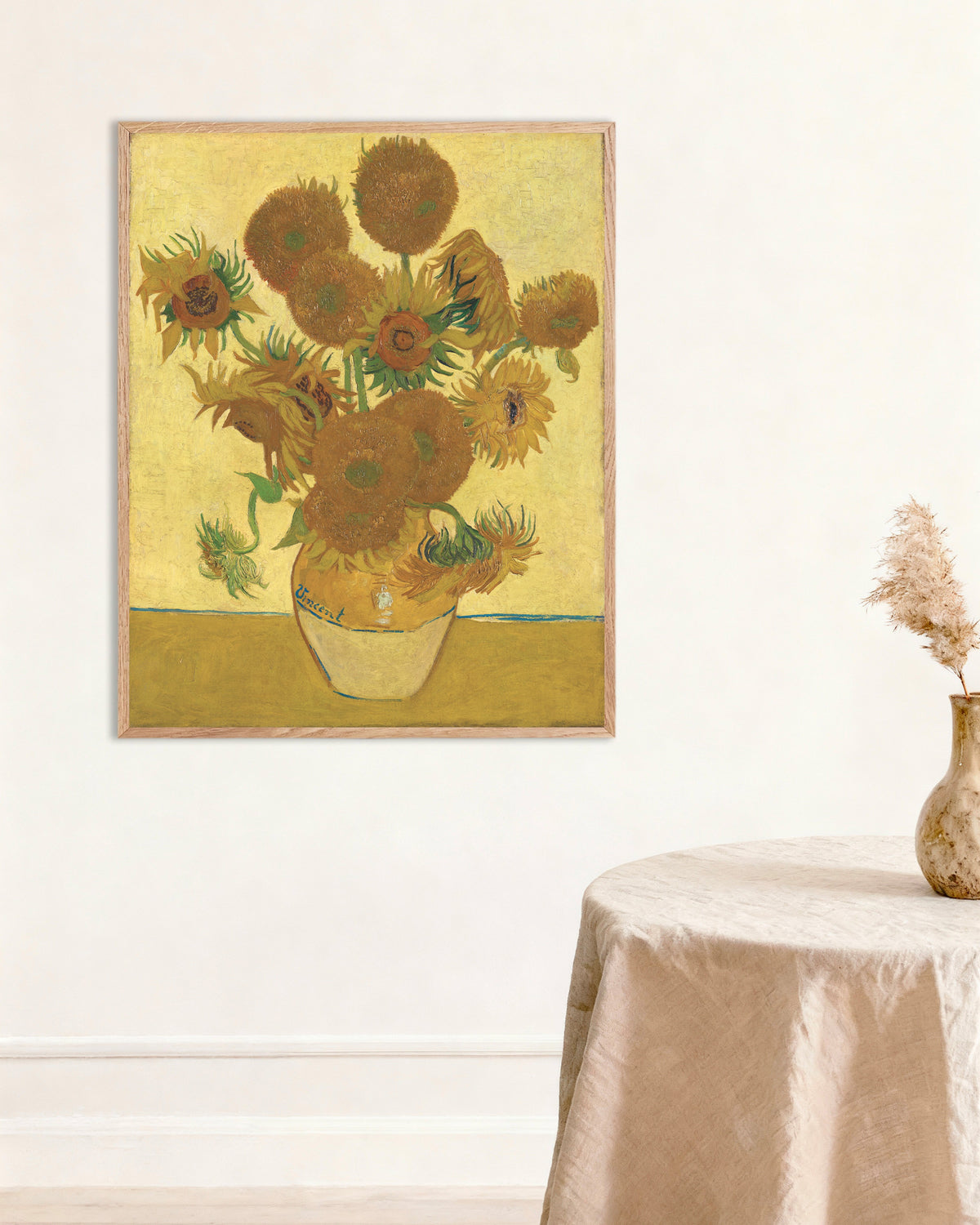 Poster «Girasoli» (1888) di Vincent van Gogh, con cornice in legno naturale