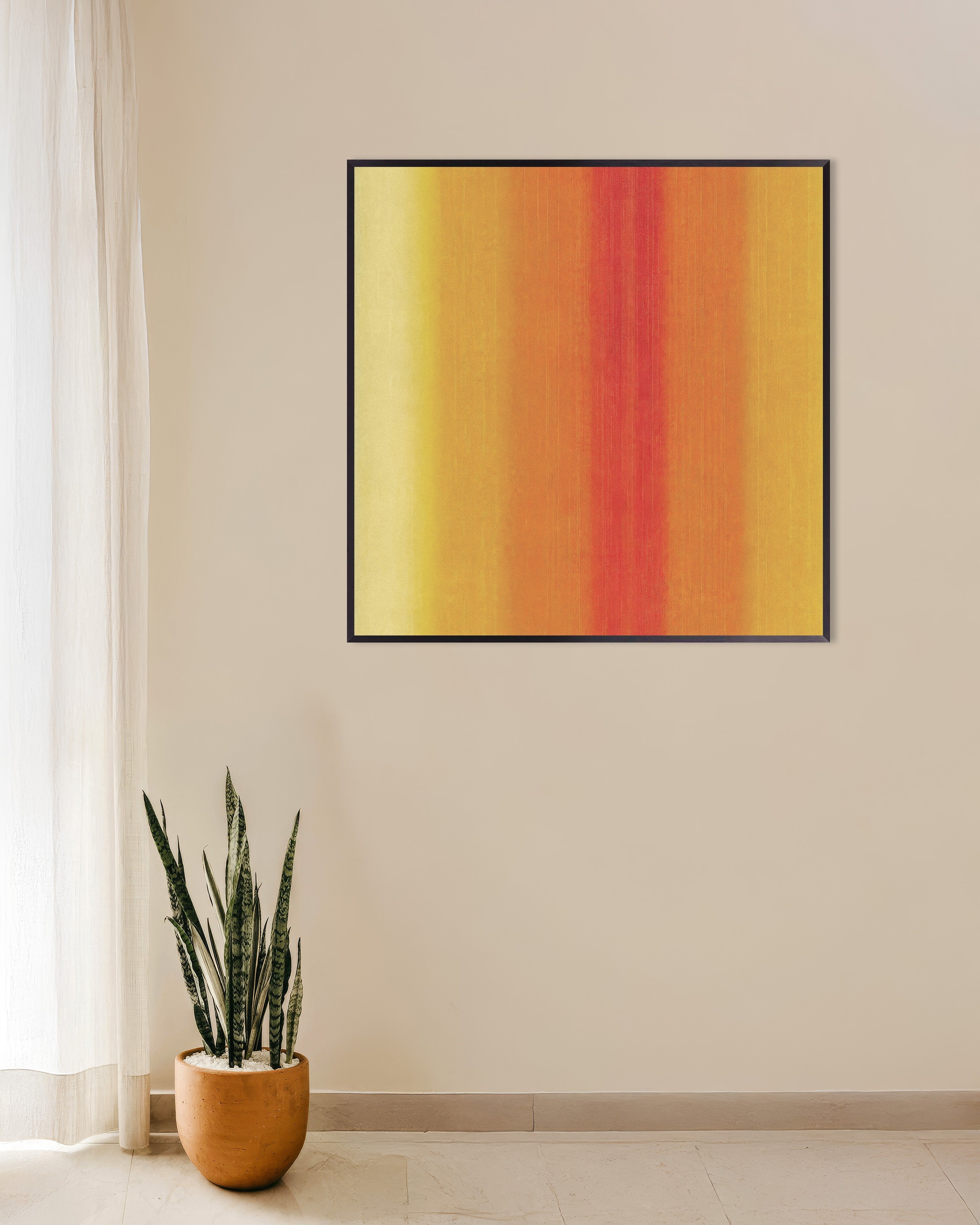 Poster of Sunlit Stripes - Abstract Warm Lines Poster, with metal frame
