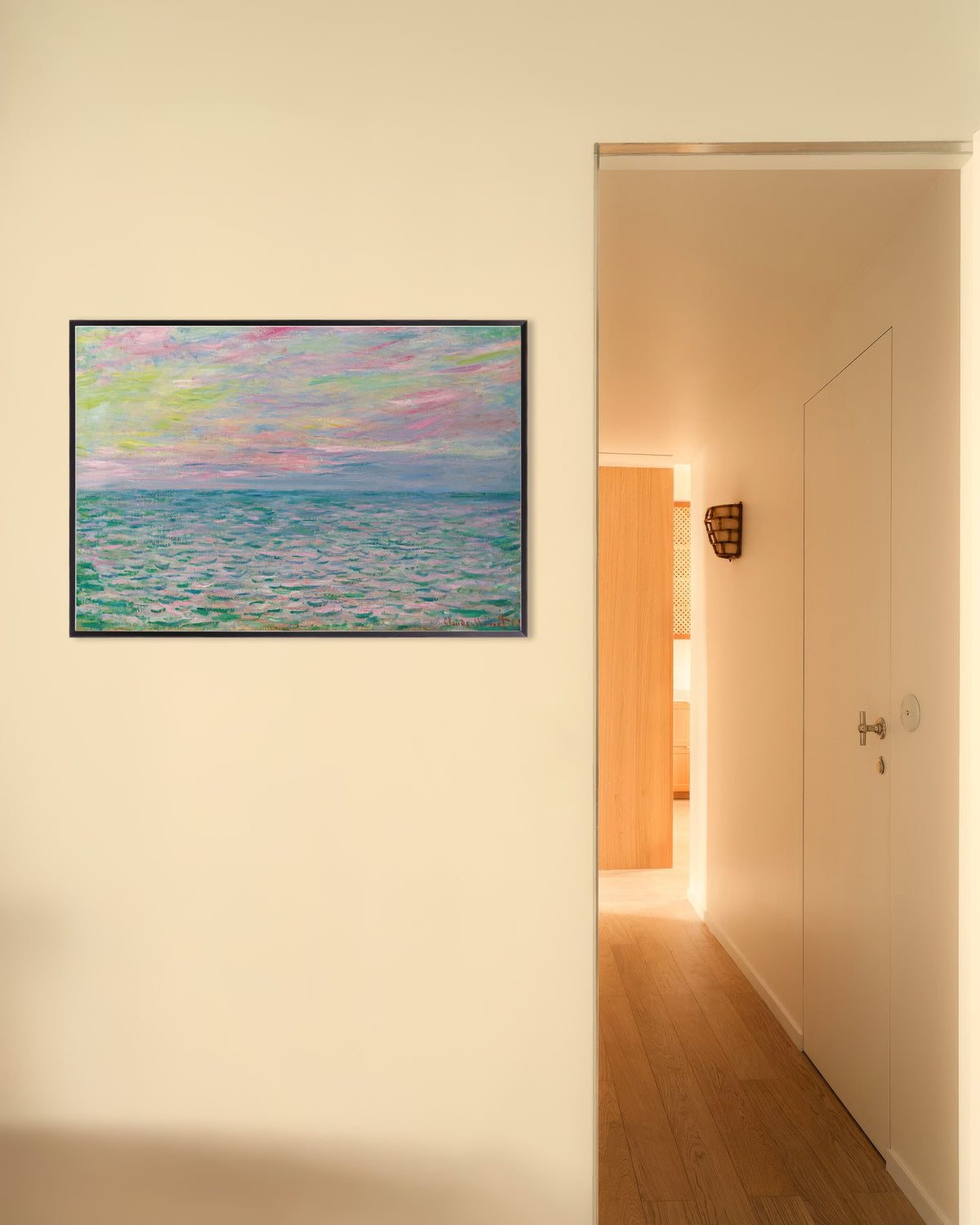 Poster Tramonto a Pourville, mare aperto (1882) di Claude Monet con cornice in metallo