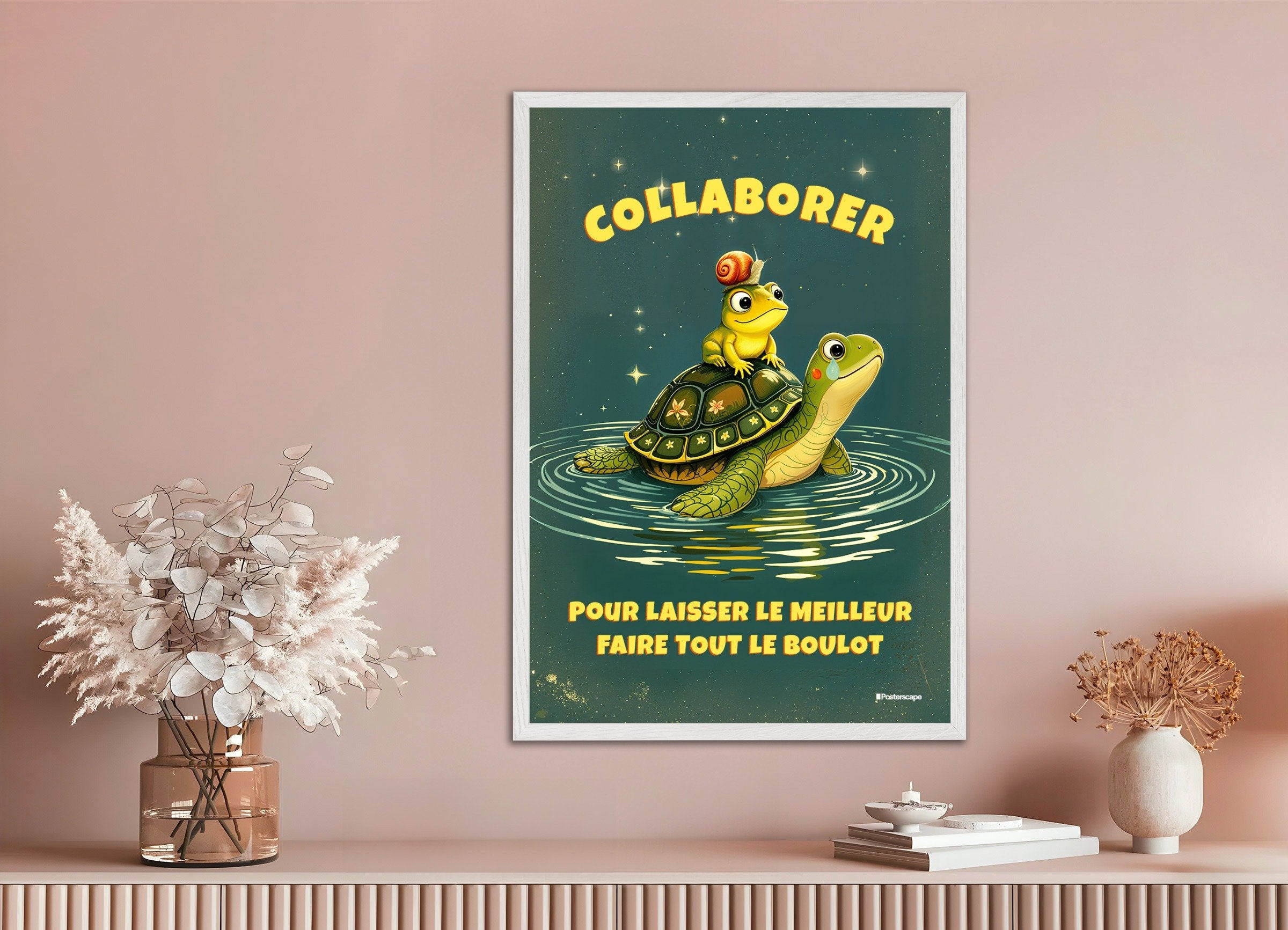 Poster of Teamwork Demotivational Poster, with white wooden frame