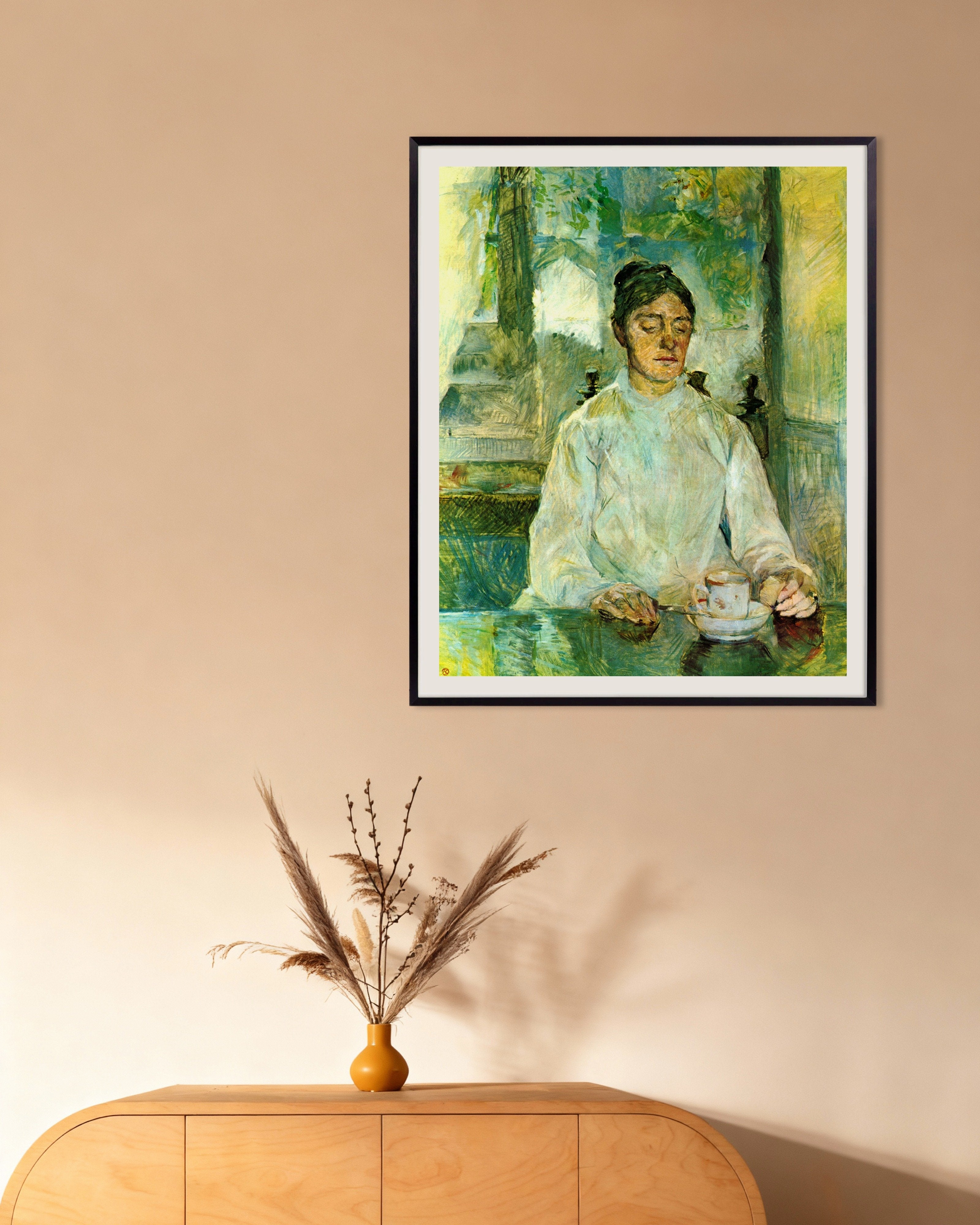 Poster of The artist's mother at breakfast by Henri de Toulouse-Lautrec, 1881 - Poster, with metal frame