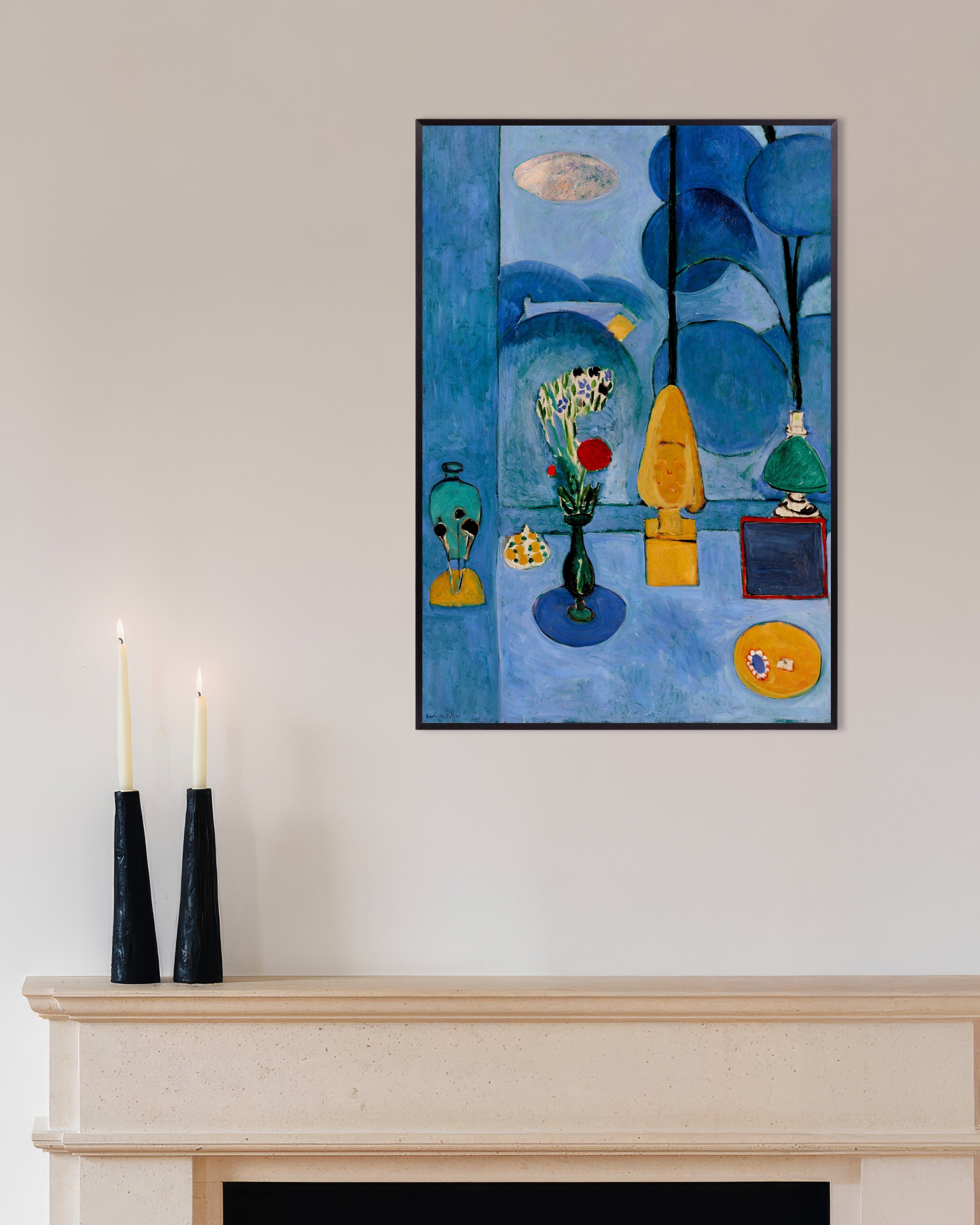 Poster of The blue window (1913) by Henri Matisse, with metal frame