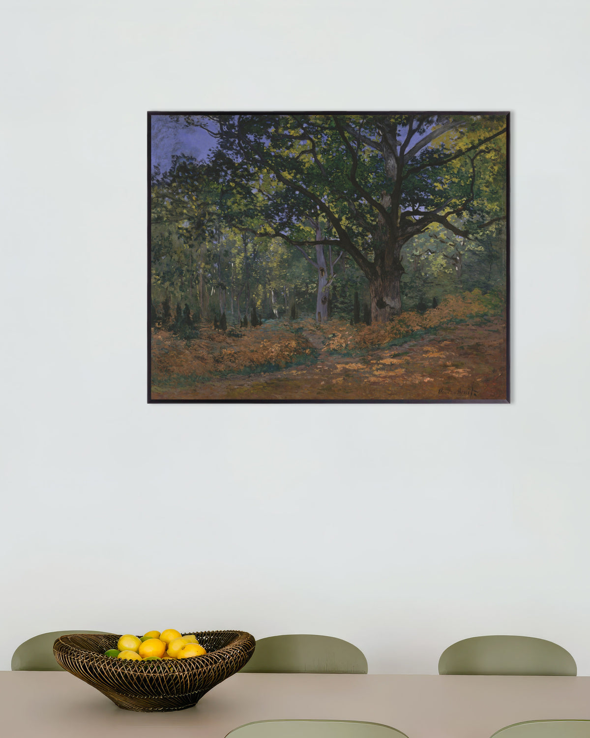 Poster Die Bodmer-Eiche, Wald von Fontainebleau (1865) von Claude Monet mit Metallrahmen