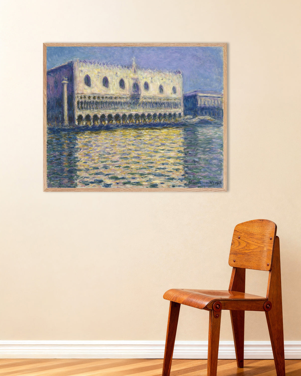 Affiche Le Palais ducal (1908) de Claude Monet, avec un cadre en bois naturel