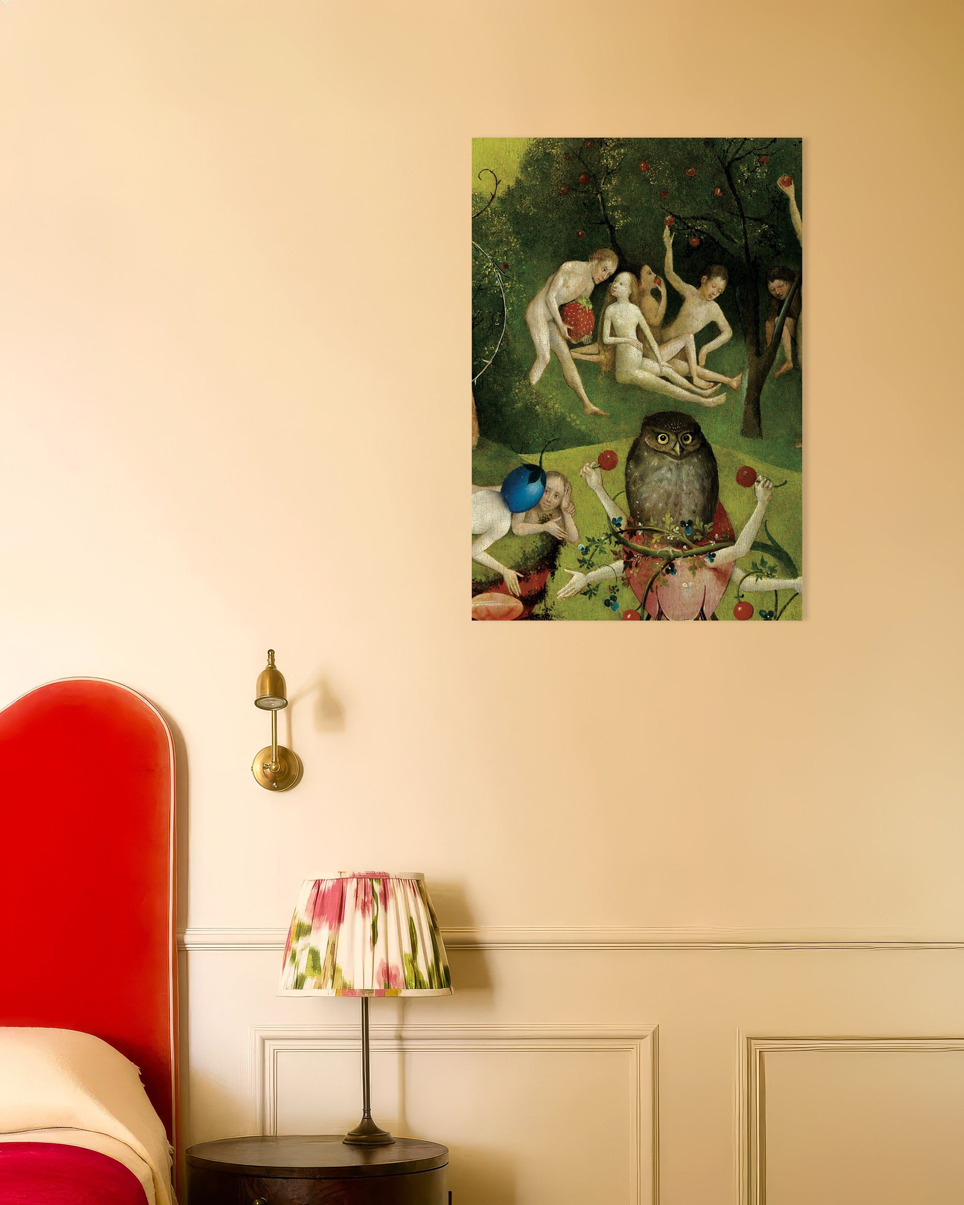 Poster of The giant owl and strawberry pickers - Detail from The Garden of Earthly Delights