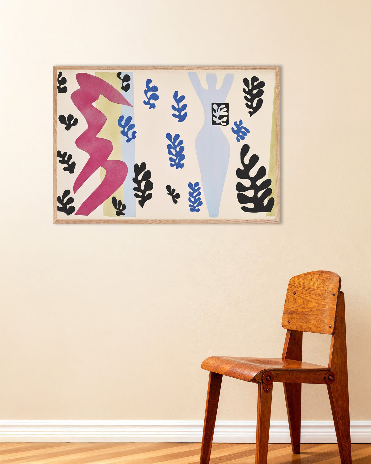 Poster Der Messerwerfer (Jazz, 1947) von Henri Matisse, mit naturfarbenem Holzrahmen