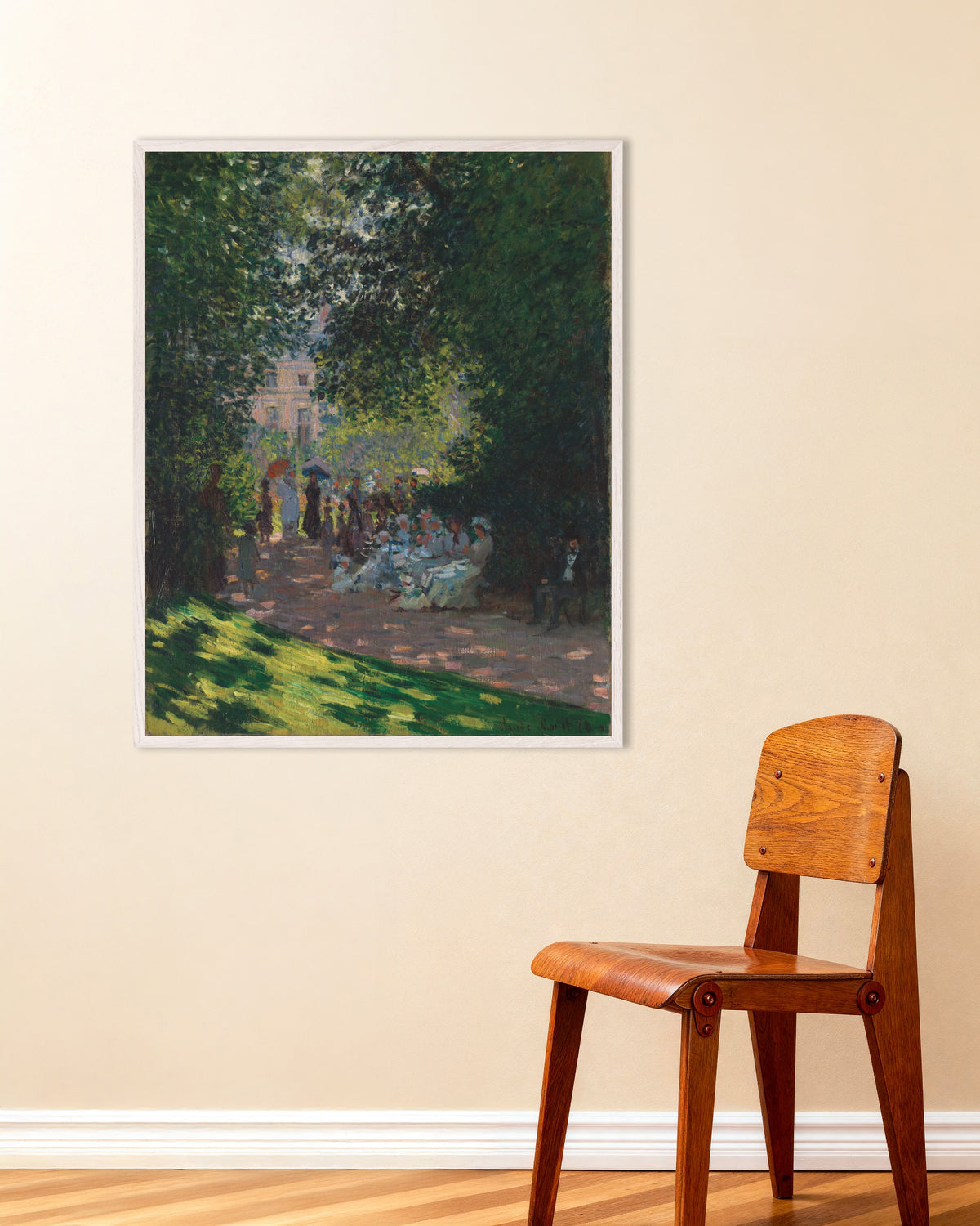 Affiche Le Parc Monceau (1878) de Claude Monet, avec un cadre en bois blanc
