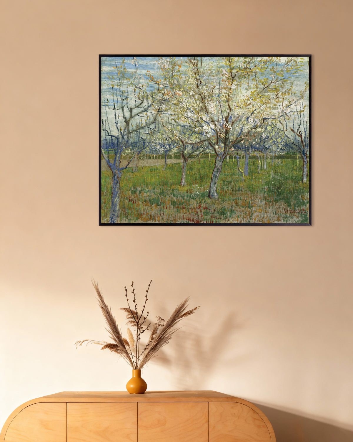 Poster de « Le Verger rose (1888) de Vincent van Gogh », avec cadre métallique