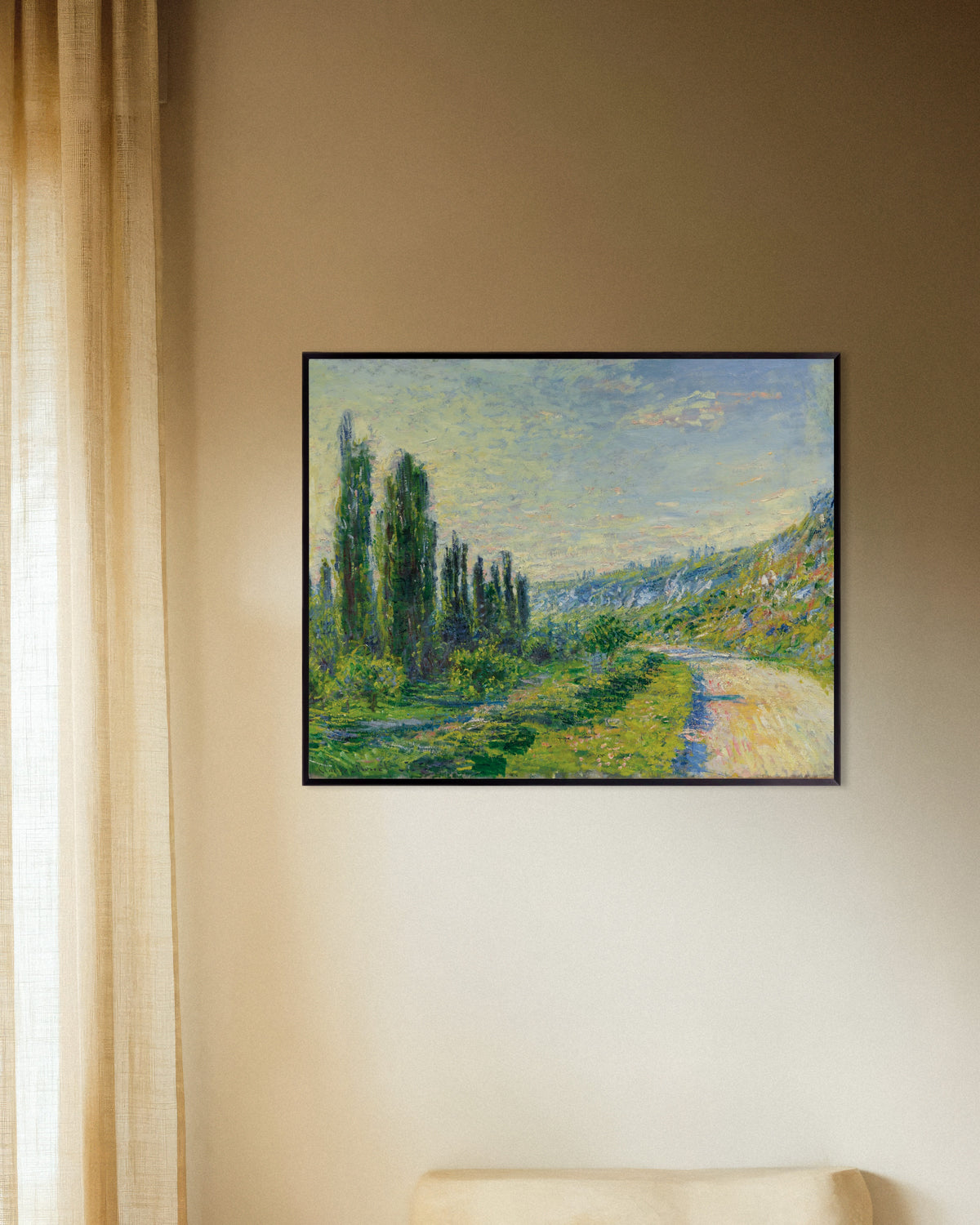 Poster La strada di Vétheuil (circa 1880) di Claude Monet con cornice in metallo