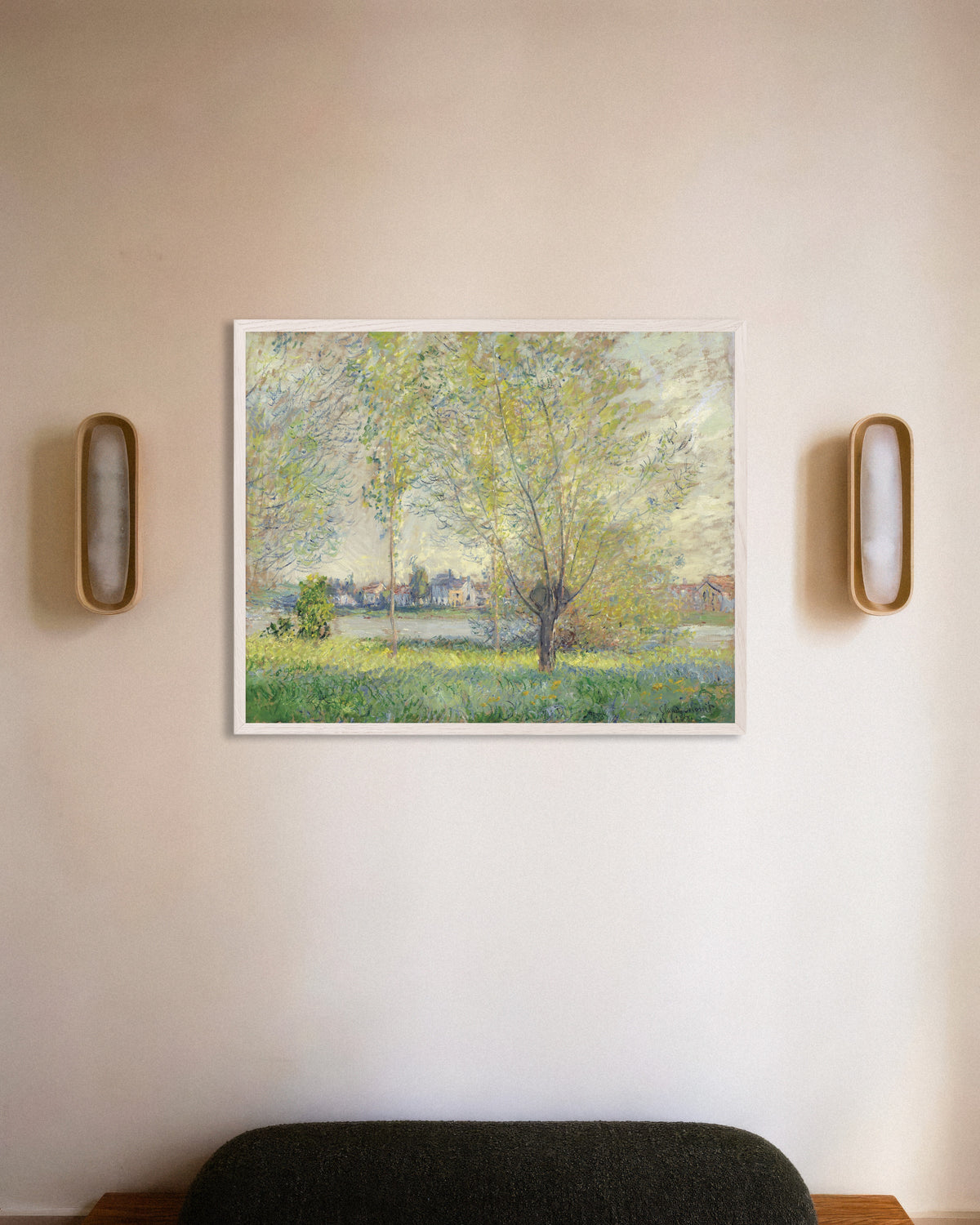 Affiche Les Saules (1880) de Claude Monet, avec un cadre en bois blanc