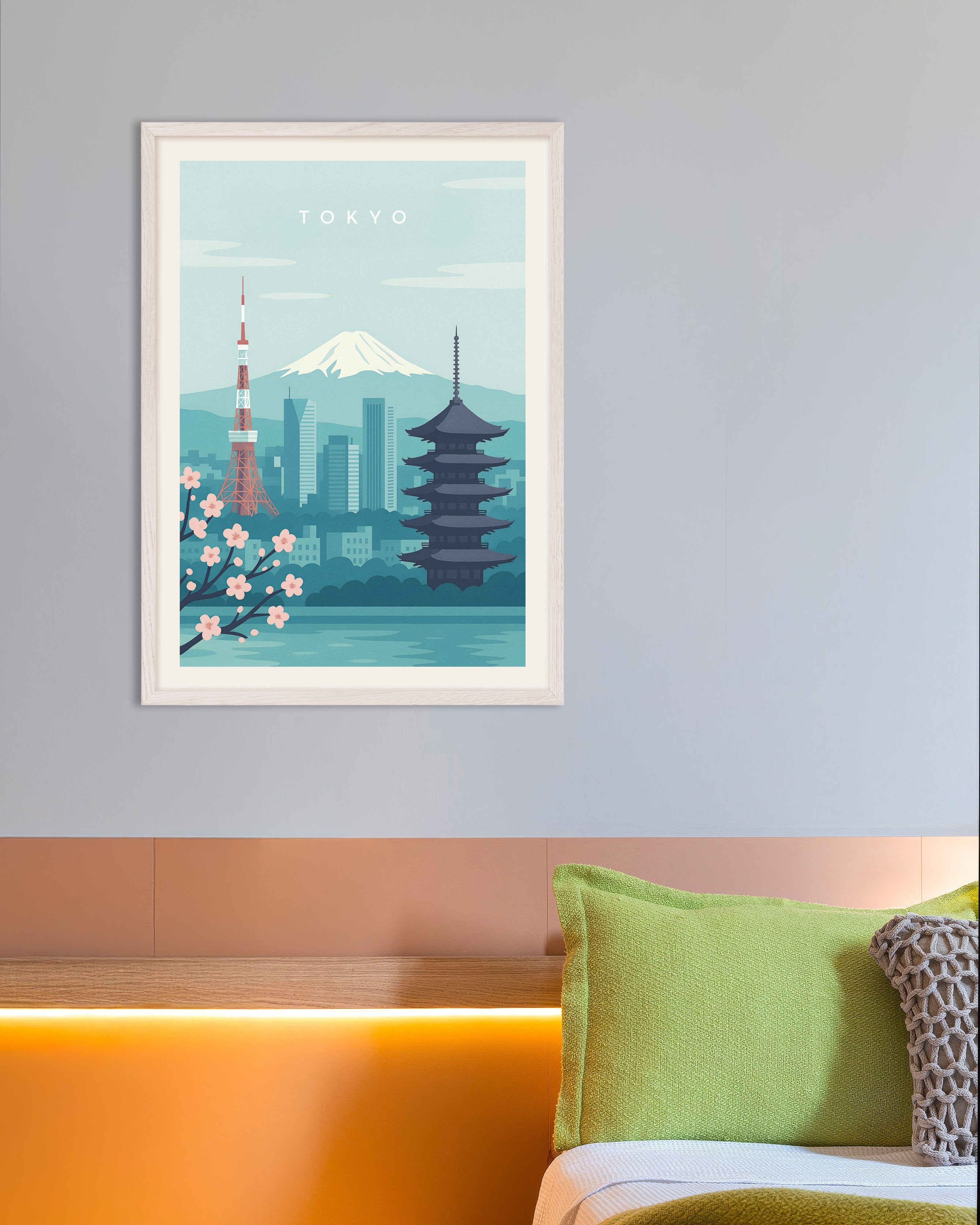 Poster of Tokyo Wall Art Print, with white wooden frame