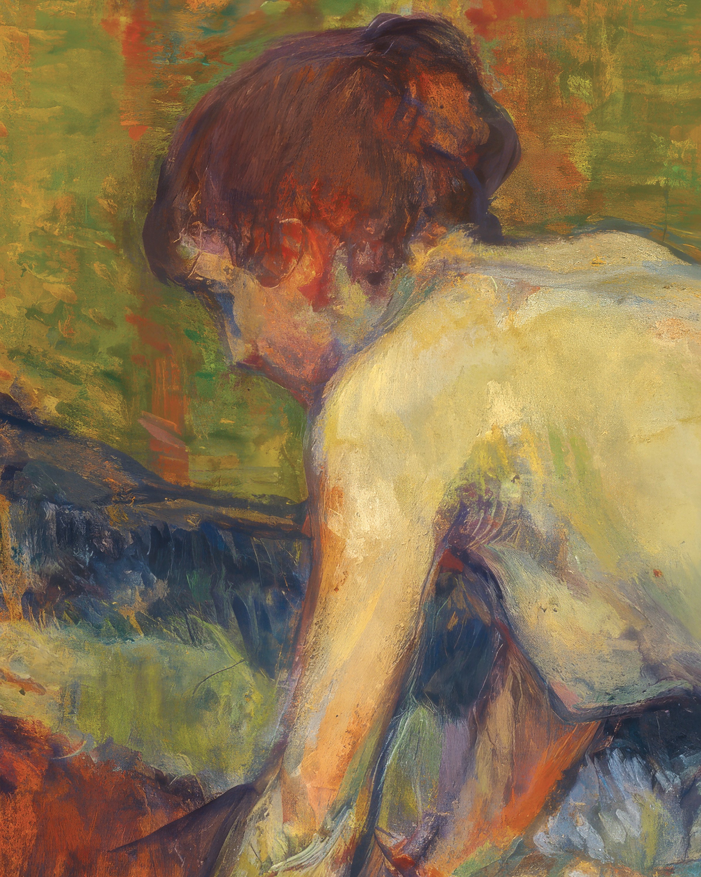 Poster Nudo Accovacciato con Capelli Rossi di Henri de Toulouse-Lautrec