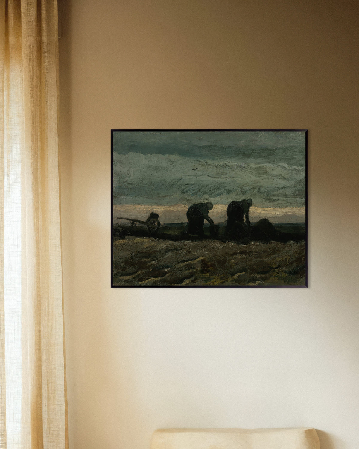 Poster Deux femmes dans la lande (1883), de Vincent van Gogh, avec un cadre métallique