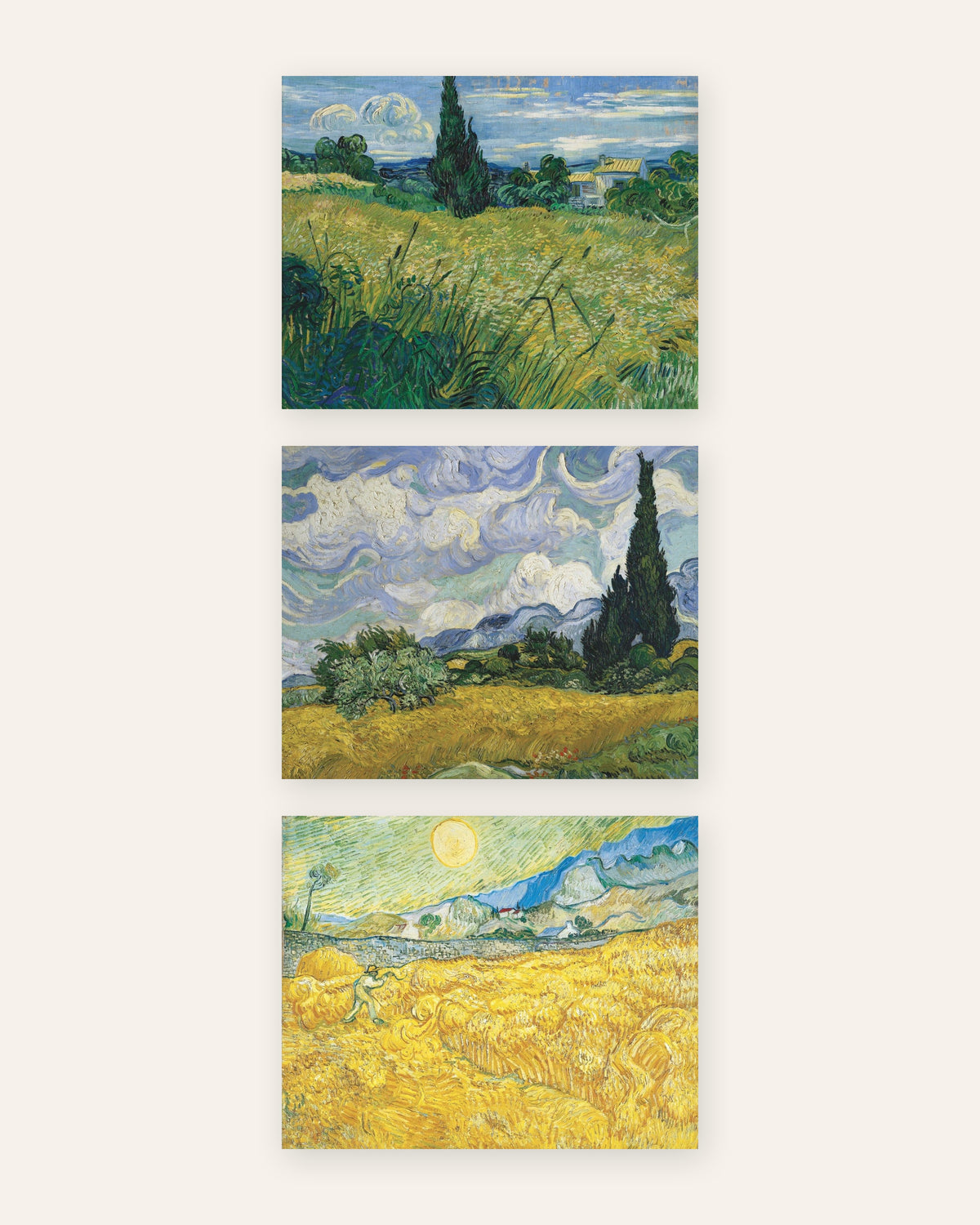 Affiches Van Gogh champs de blé, lot de 3 : cyprès et moisson, sans cadre