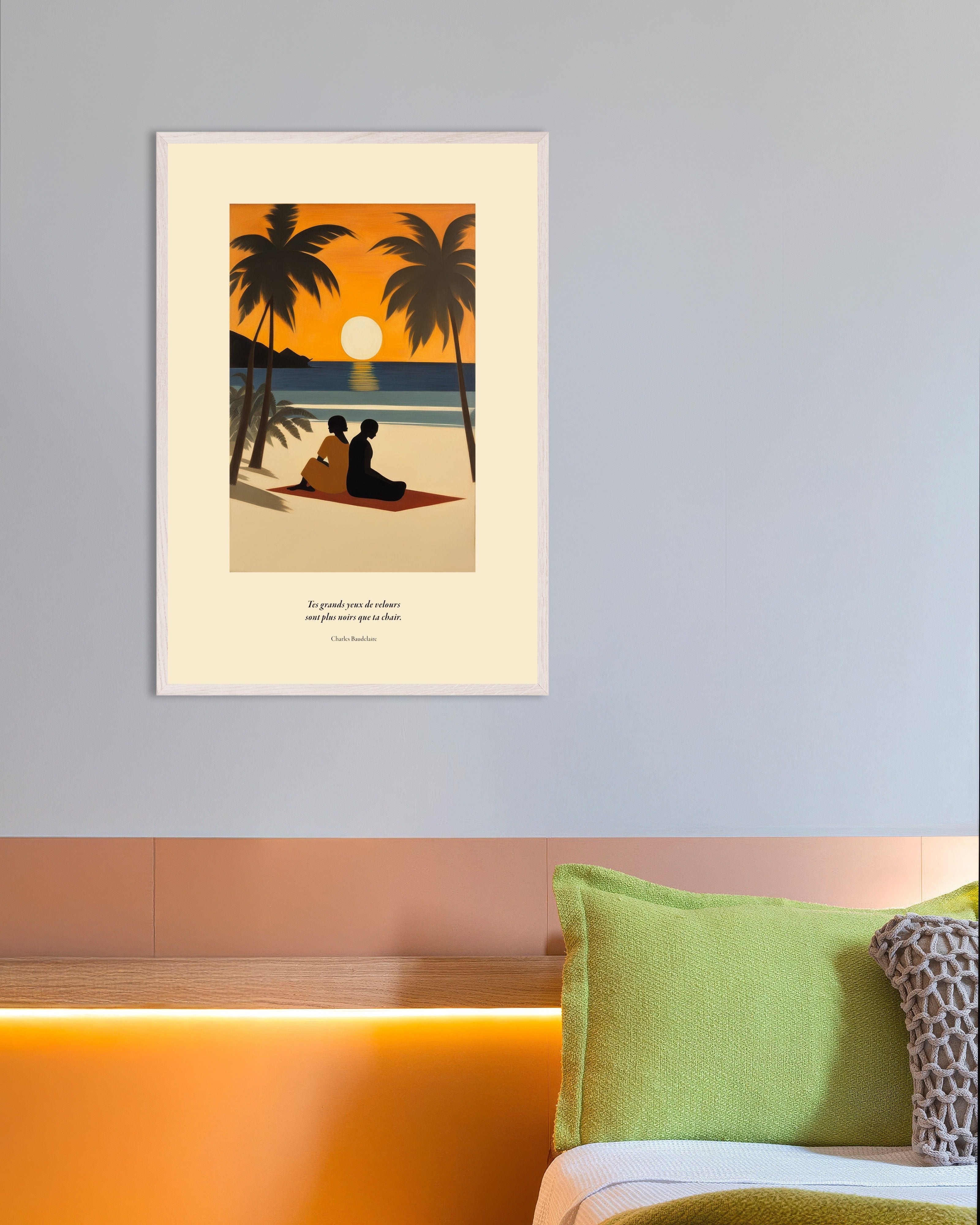 Poster of Velvet eyes, Baudelaire, french, with white wooden frame