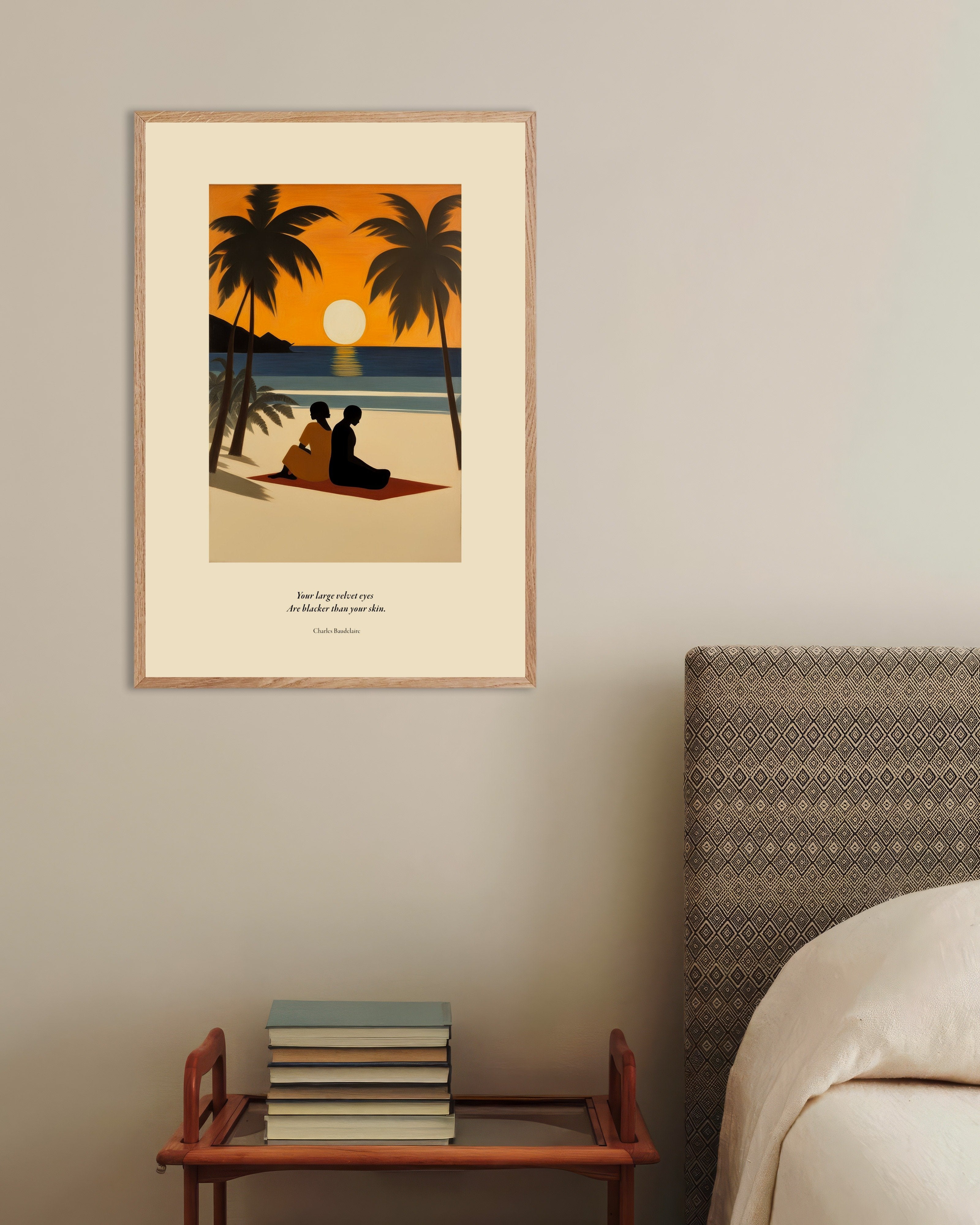 Poster of Velvet eyes, Baudelaire, with natural wooden frame