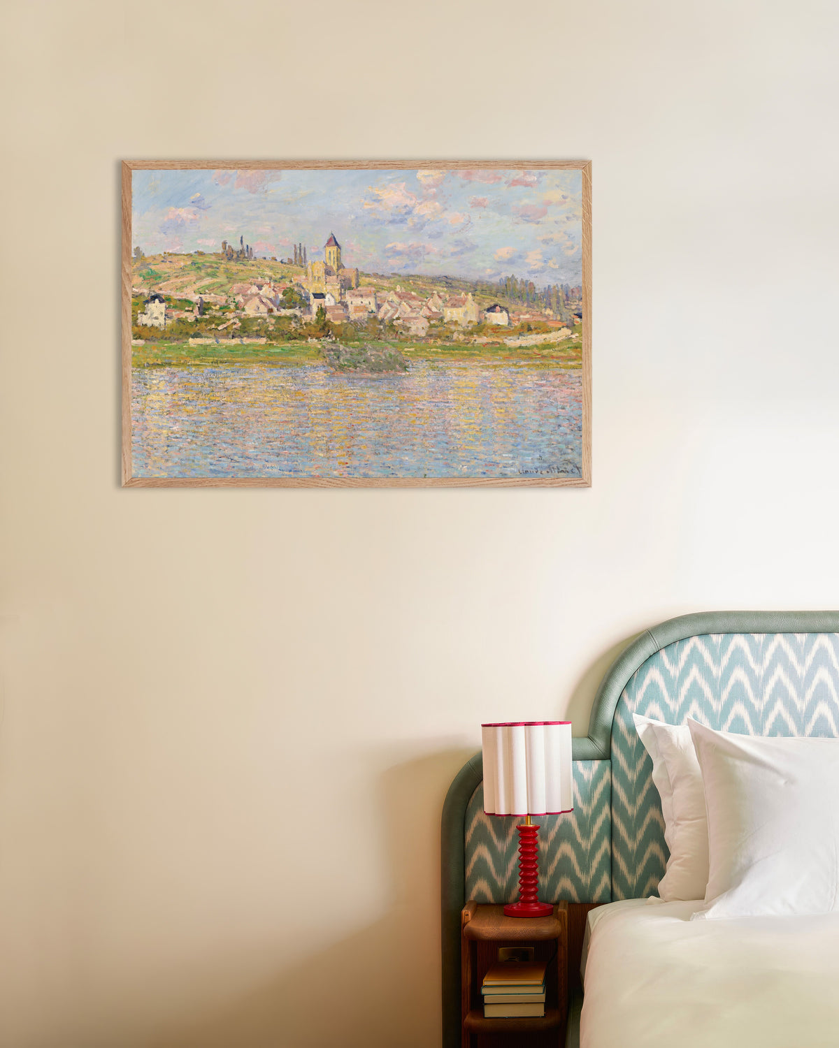 Affiche Vétheuil de Claude Monet, avec un cadre en bois naturel